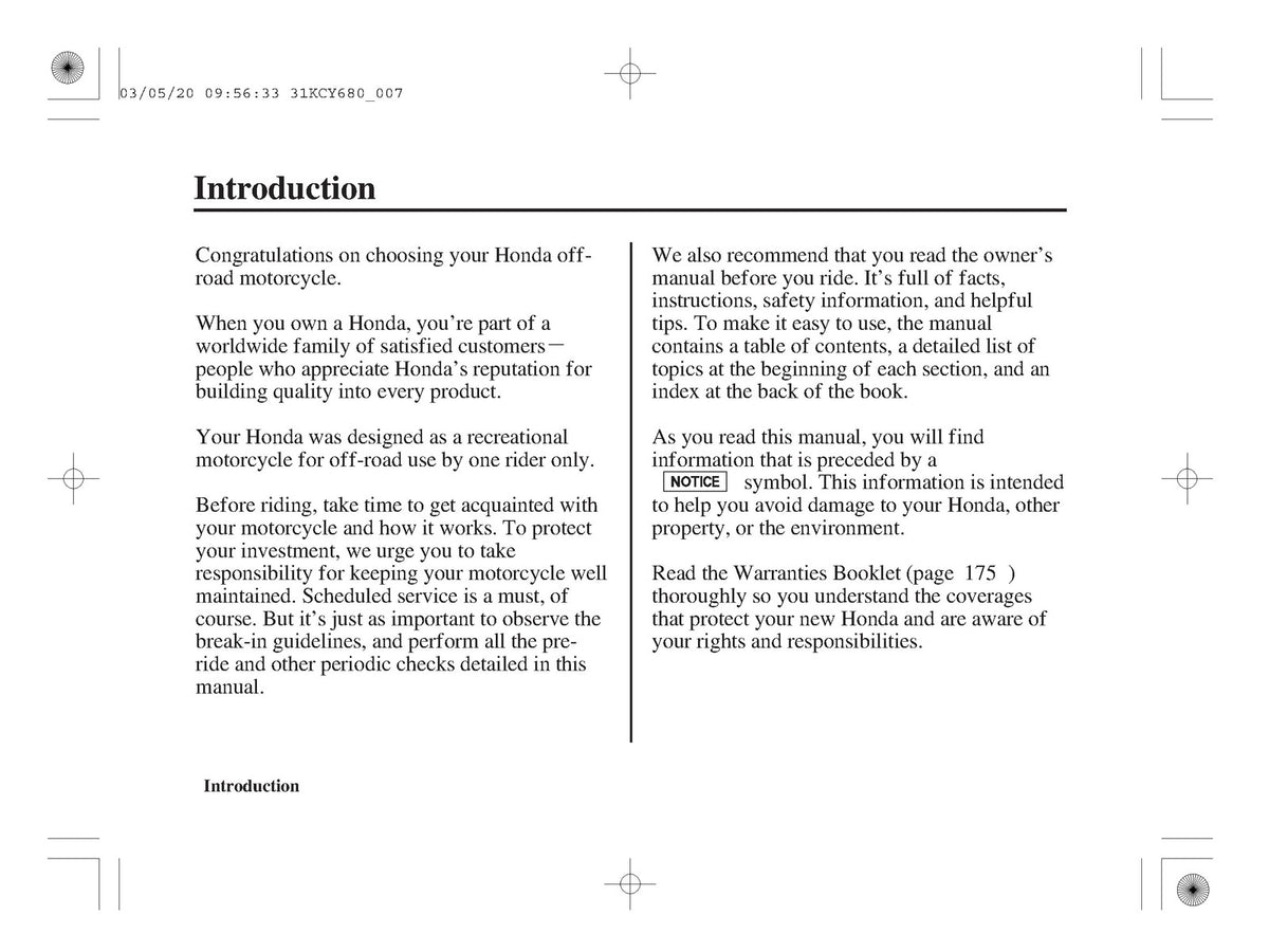 HONDA XR400R Motorcycle Owners Manual 2004 - STEEL WIRE BOUND - TOUGH COVERS