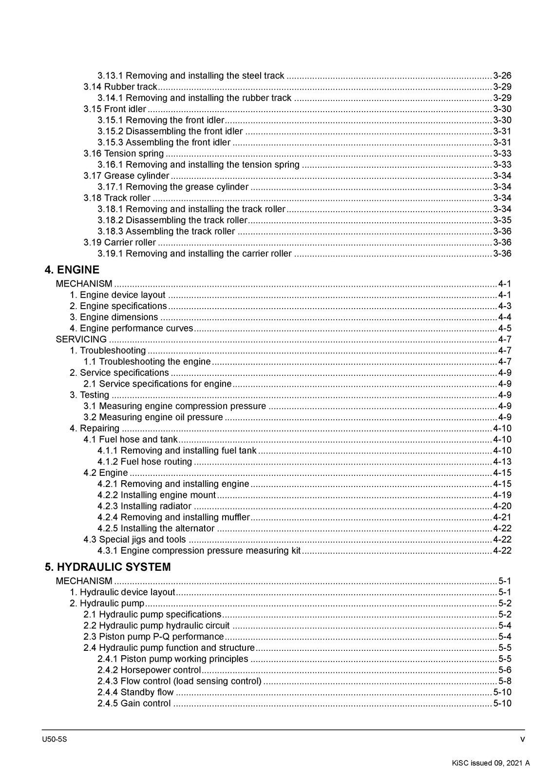 KUBOTA U50-5S EXCAVATOR WORKSHOP MANUAL - BOUND - COVERS - XL FOLDOUT PAGES