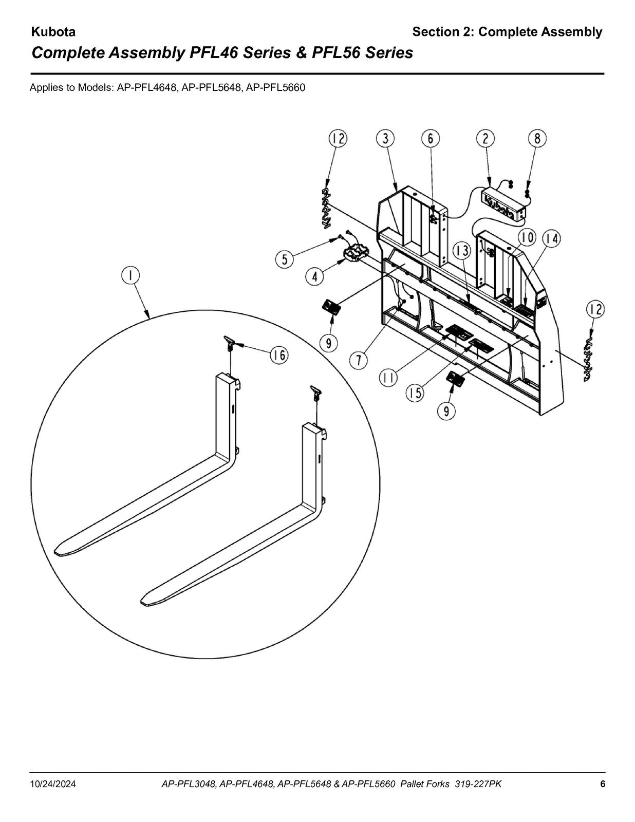 LAND PRIDE PFL46 PFL56 Pallet Forks Parts Manual 2024 - WIRE BOUND - COVERS