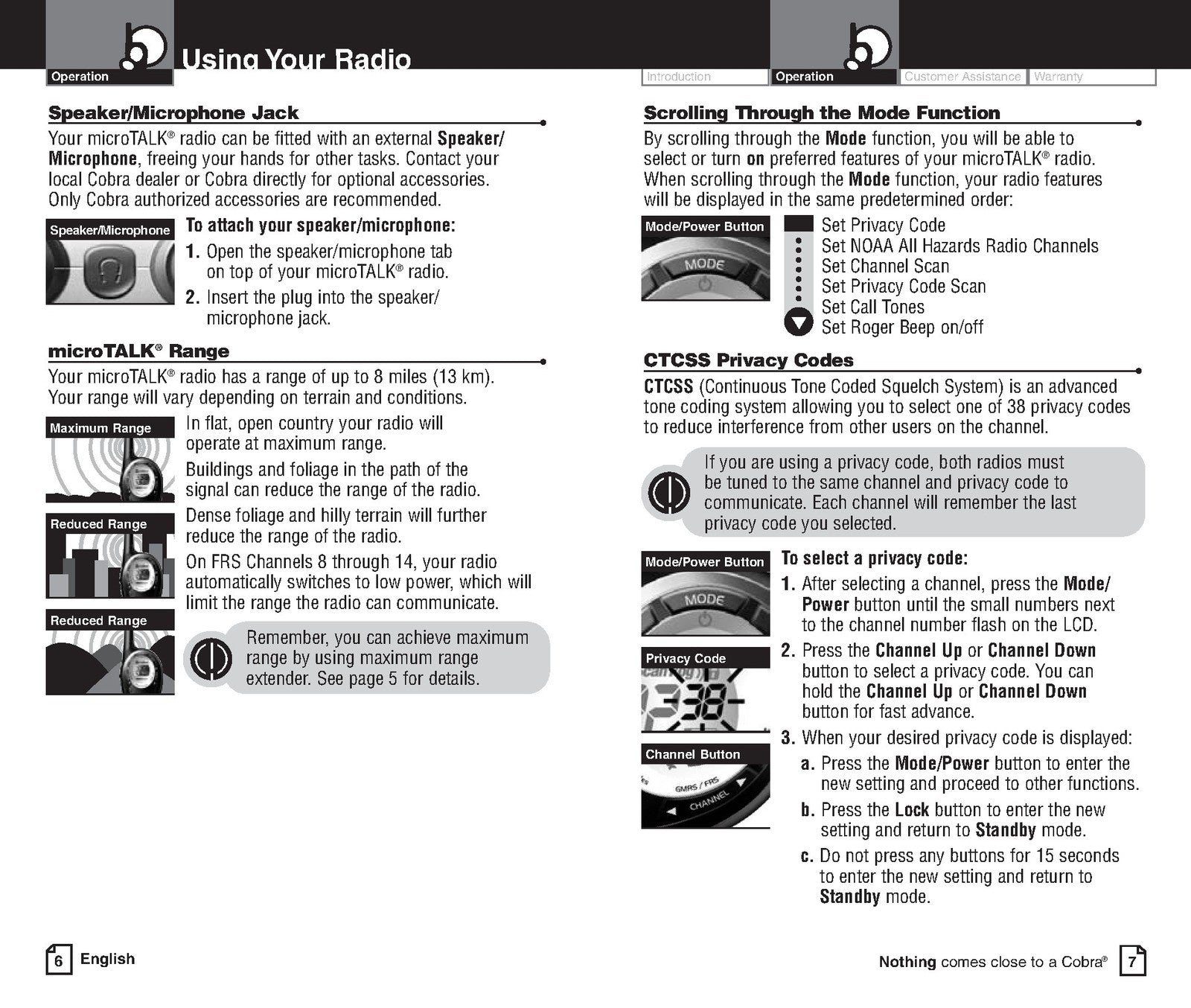 COBRA PR250WX microTALK Two-Way Radio Owners Manual - WIRE BOUND - TOUGH COVERS