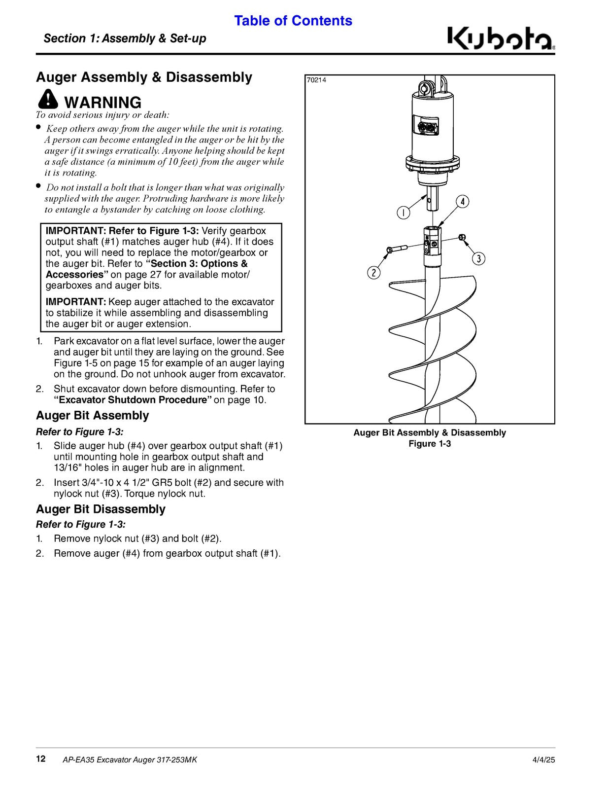 LAND PRIDE EA35 Excavator Augers Operators Manual - WIRE BOUND - TOUGH COVERS