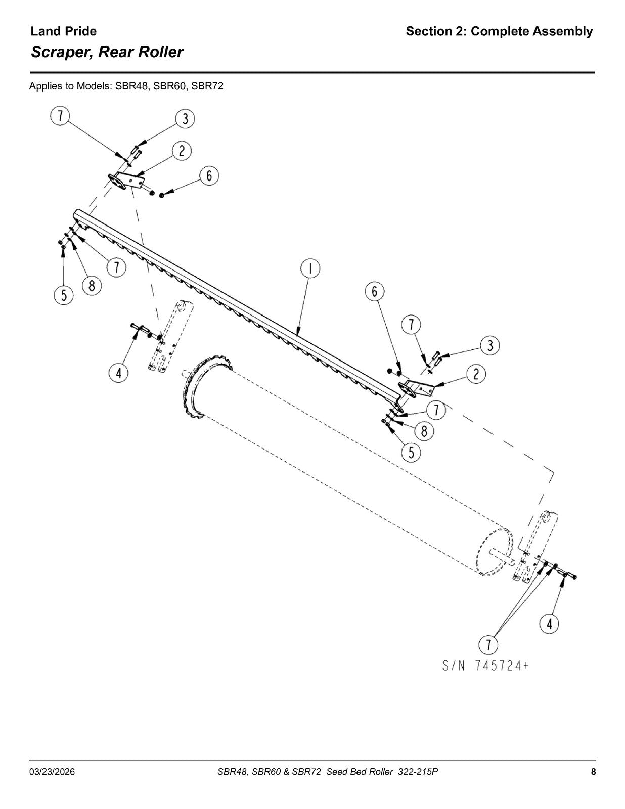 LAND PRIDE SBR Series Seed Bed Rollers Parts Manual 2026 - WIRE BOUND - COVERS