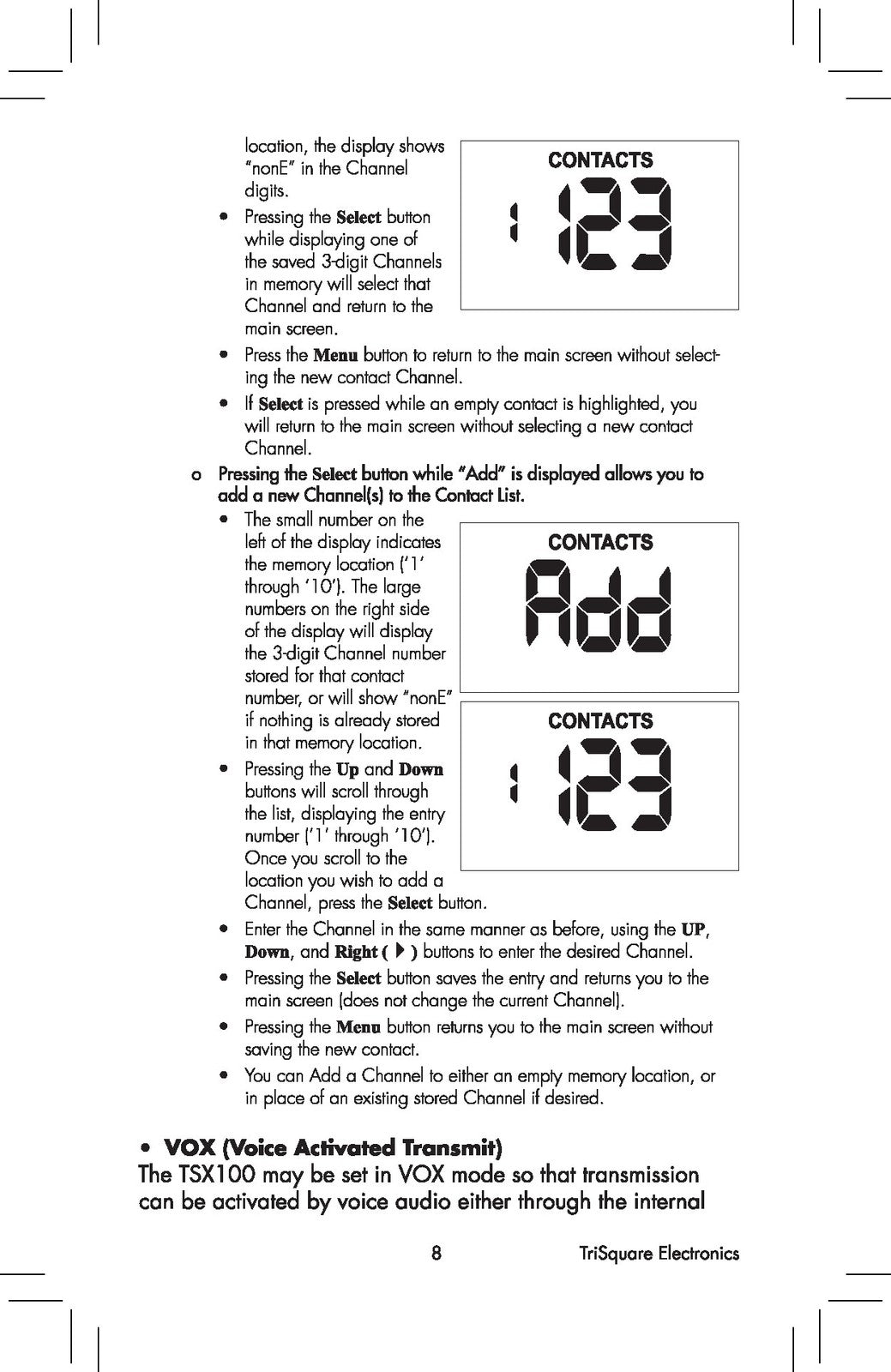 TRISQUARE TSX100 eXRS Two-Way Radio Owners Manual - WIRE BOUND - TOUGH COVERS