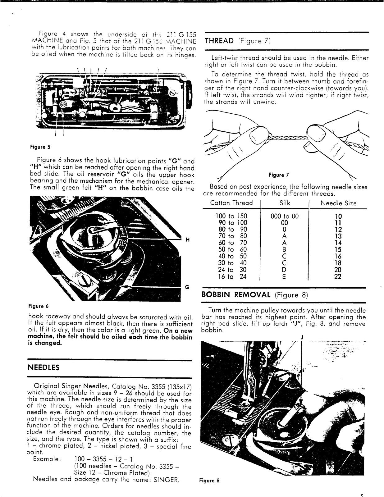 SINGER 211G155 211G156 Sewing Machine Service Manual - WIRE BOUND - TOUGH COVERS
