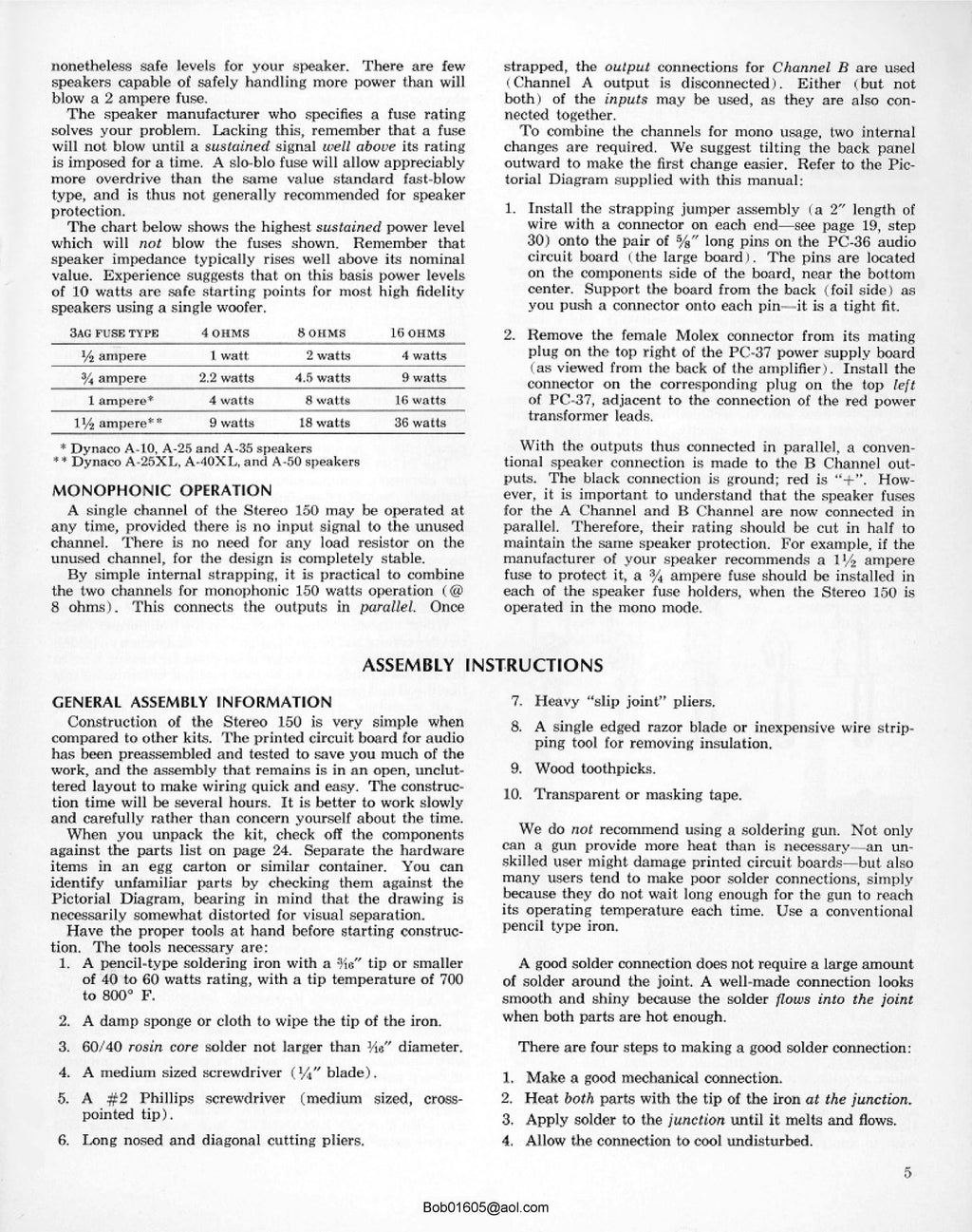 DYNACO STEREO 150 AMPLIFIER OPERATION MANUAL - STEEL WIRE BOUND - TOUGH COVERS