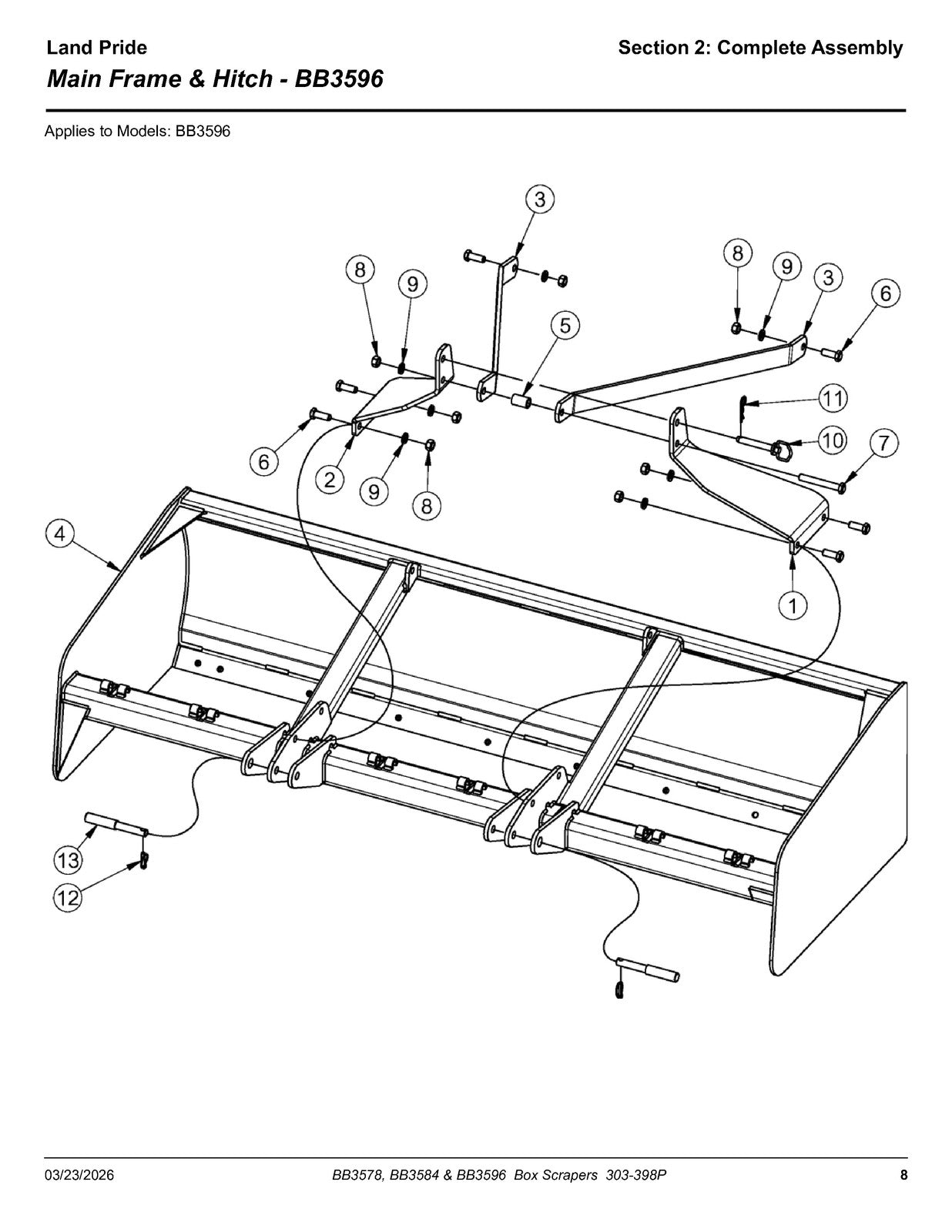 LAND PRIDE BB35 Series Box Scrapers Parts Manual 2026 - WIRE BOUND - COVERS
