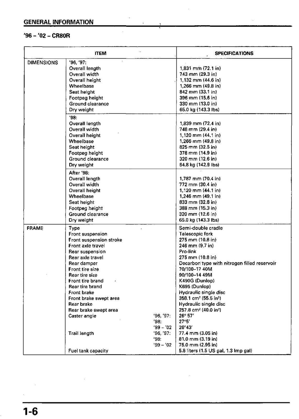 HONDA CR80R CR85R Motorcycle Service Manual 1995-2006 - WIRE BOUND - COVERS
