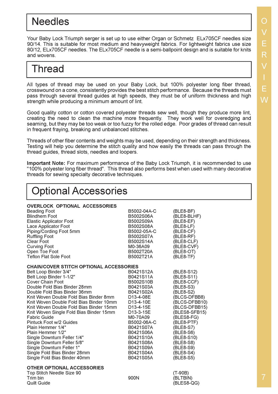 BABY LOCK Triumph BLETS8 Overlock Serger Instruction Manual - BOUND - COVERS