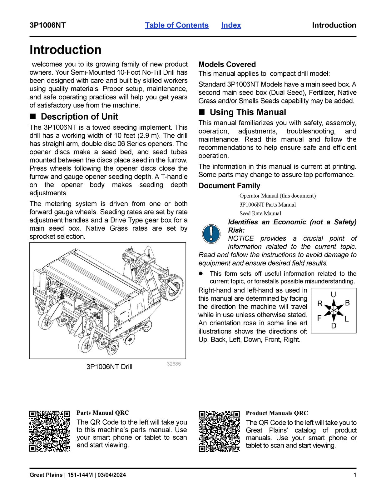 GREAT PLAINS 3P1006NT Semi-Mounted 10-Foot No-Till Drill Owners Manual - BOUND