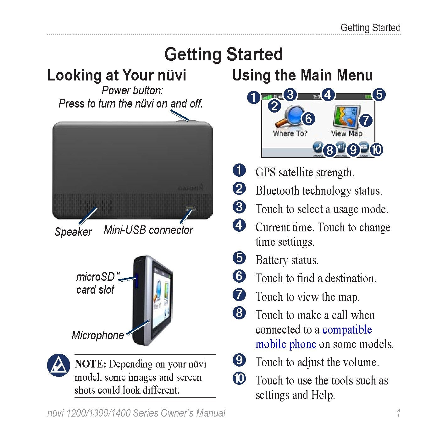 GARMIN Nuvi 1200 1300 1400 Series Owners Manual 2009 - WIRE BOUND - TOUGH COVERS
