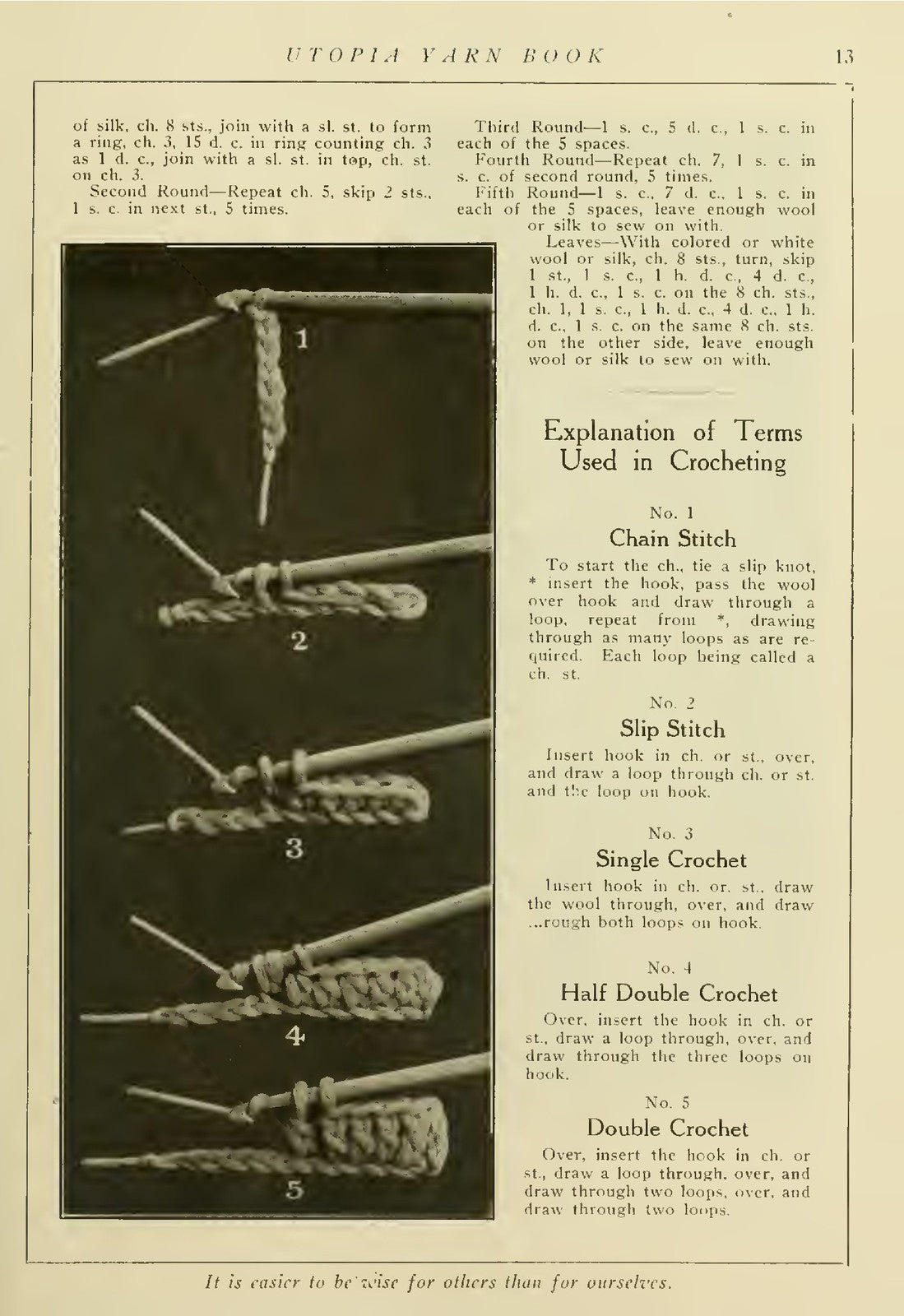 UTOPIA Yarn Book Knitting And Crocheting Manual 1919 - WIRE BOUND - TOUGH COVERS