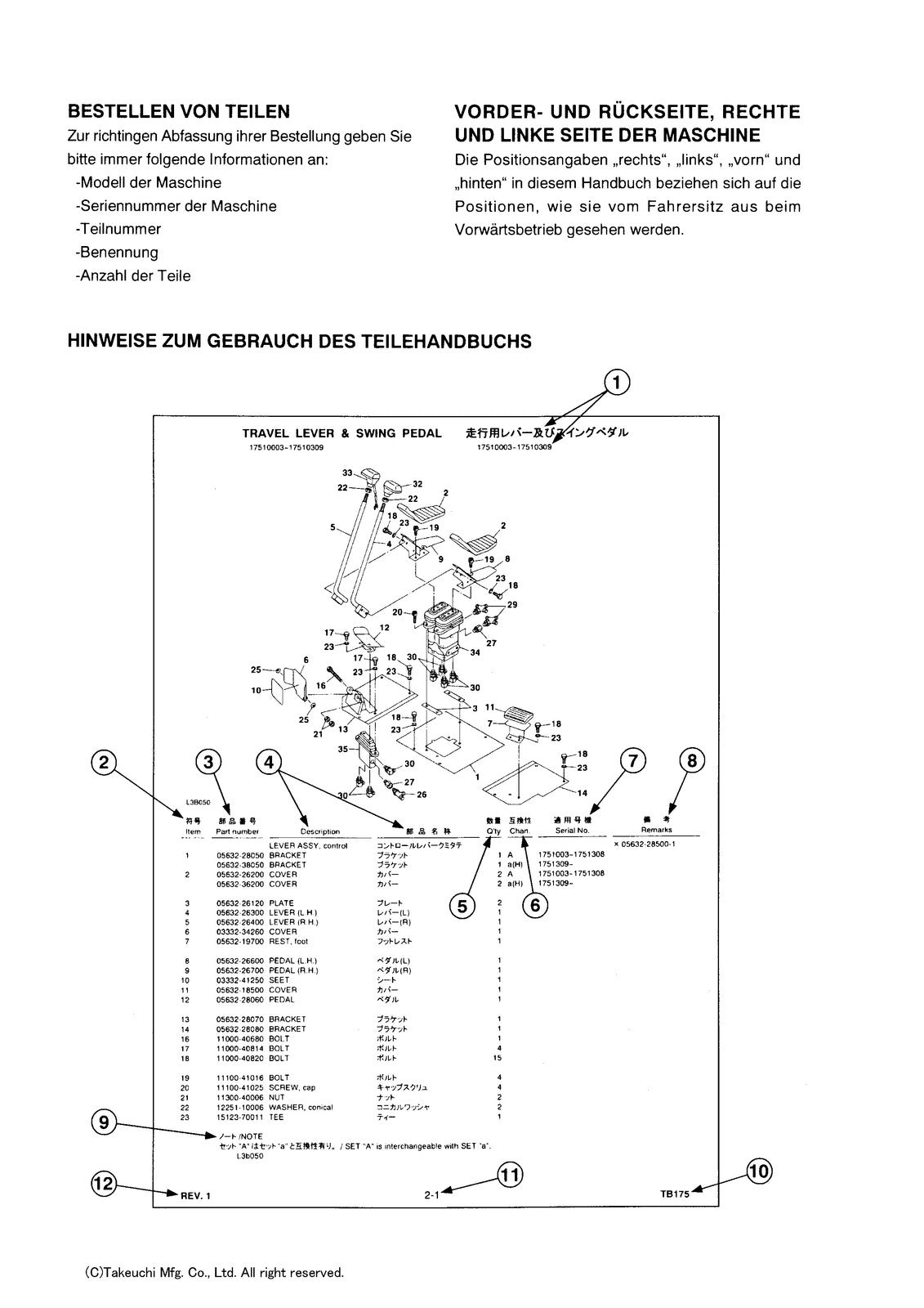 TAKEUCHI TL12R2 Track Loader Parts Manual SN 412100002 and Up - WIRE BOUND
