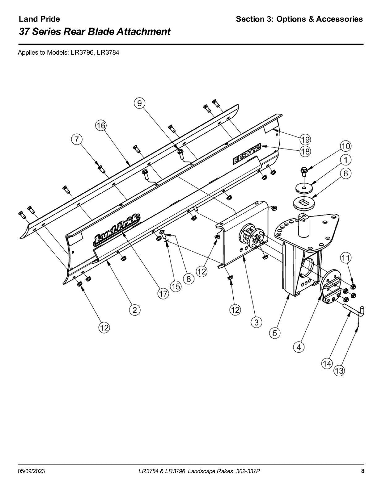 LAND PRIDE LR37 Series Landscape Rakes Parts Manual 2023 - WIRE BOUND - COVERS