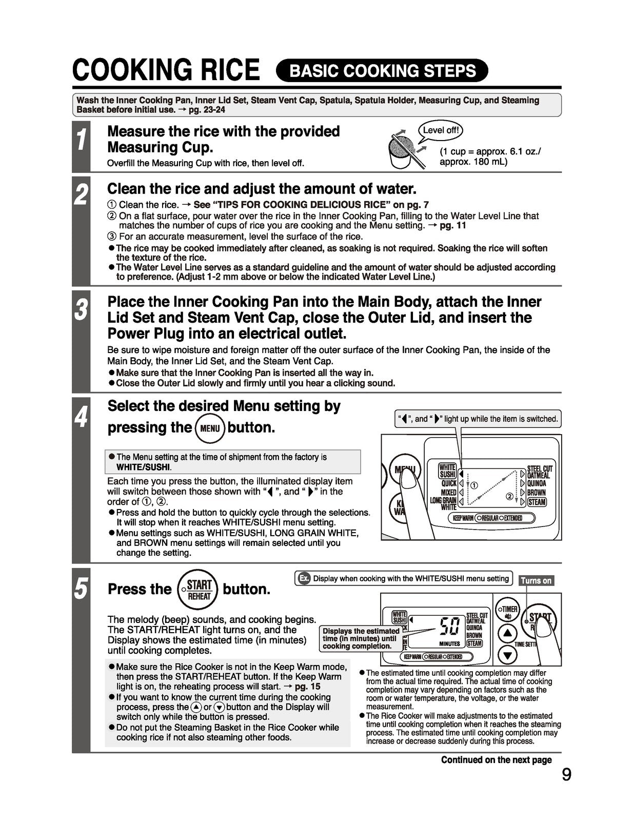 ZOJIRUSHI NS-TSC10A 18A Micom Rice Cooker  Operating Instructions Manual