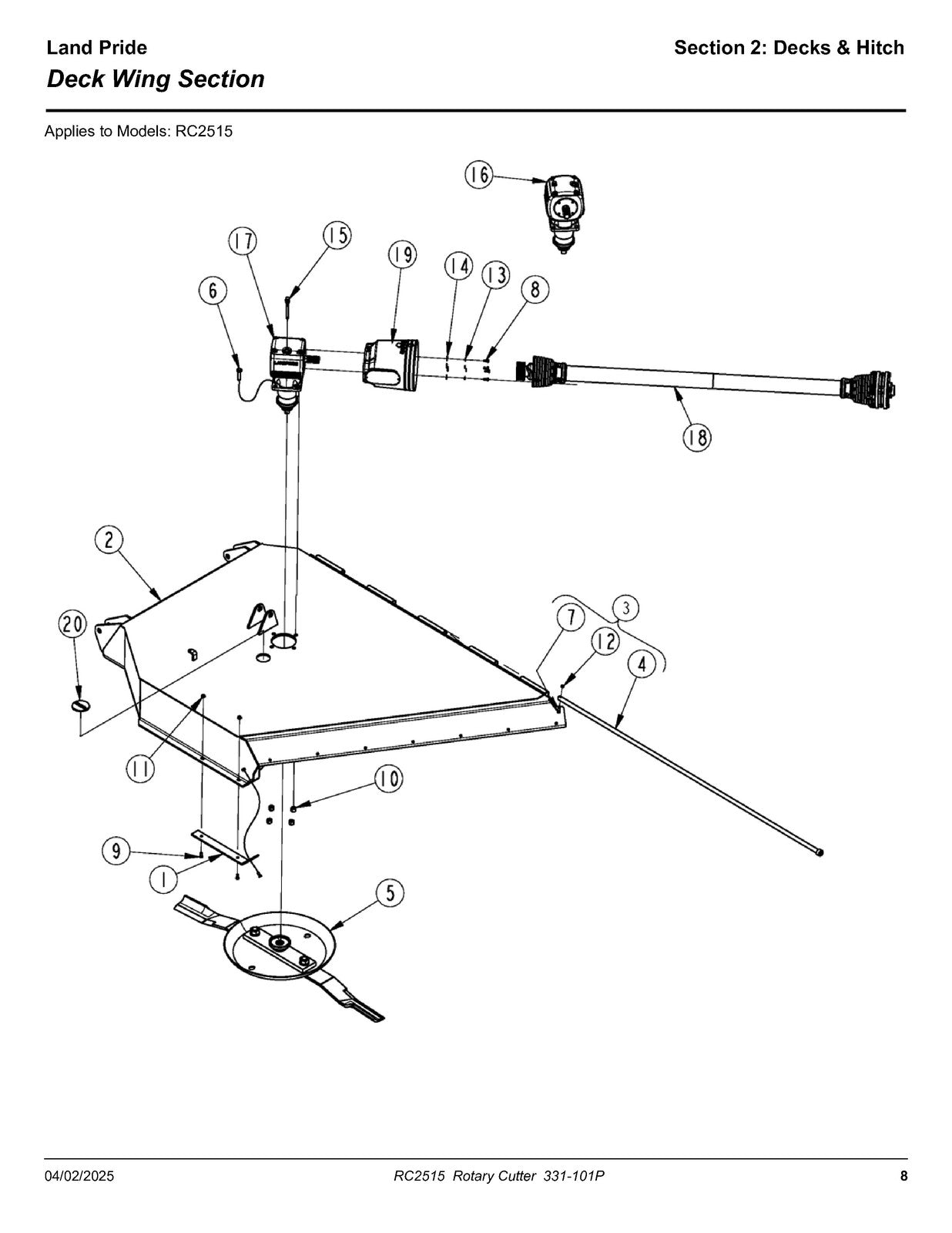 LAND PRIDE RC2515 Rotary Cutters Parts Manual 2025 - WIRE BOUND - TOUGH COVERS