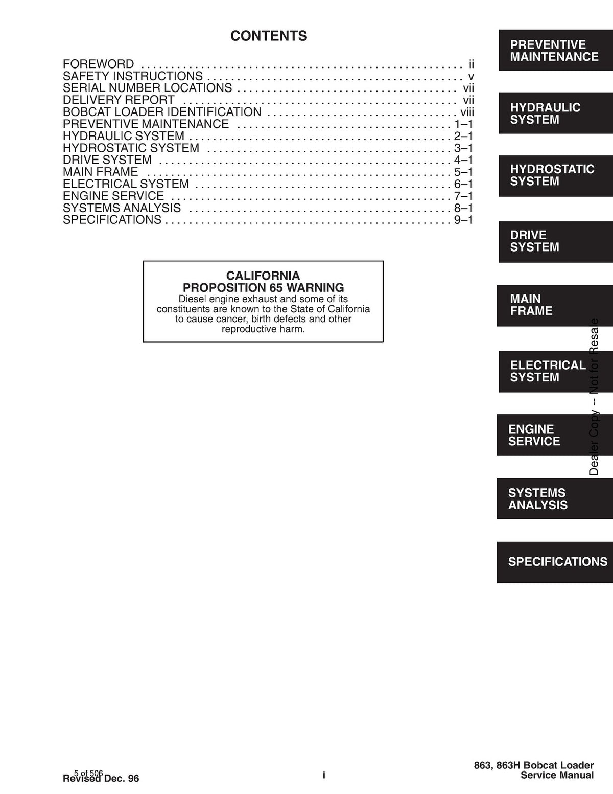 BOBCAT 863 & 863 High Flow Skid Steer Service & Parts Manual BUNDLE - WIRE BOUND