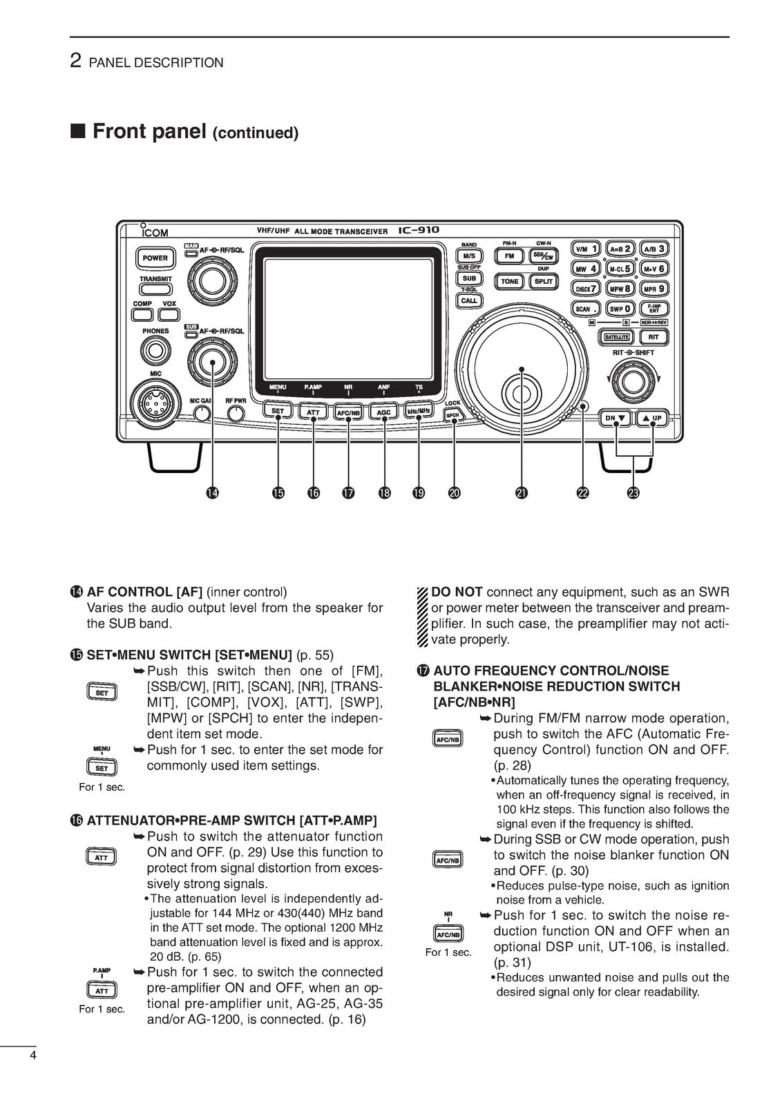 ICOM IC-910H VHF UHF All Mode Transceiver Instruction Manual - WIRE BOUND