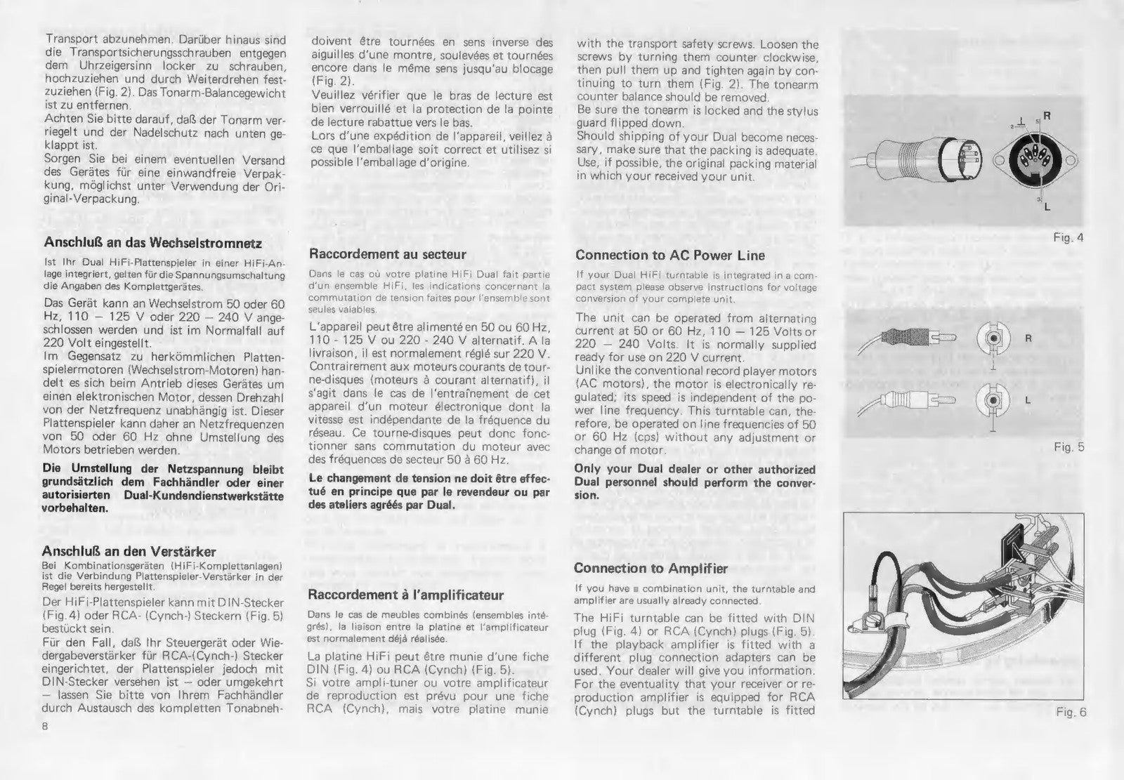 DUAL 604 Turntable User Manual - STEEL WIRE BOUND - PROTECTIVE COVERS