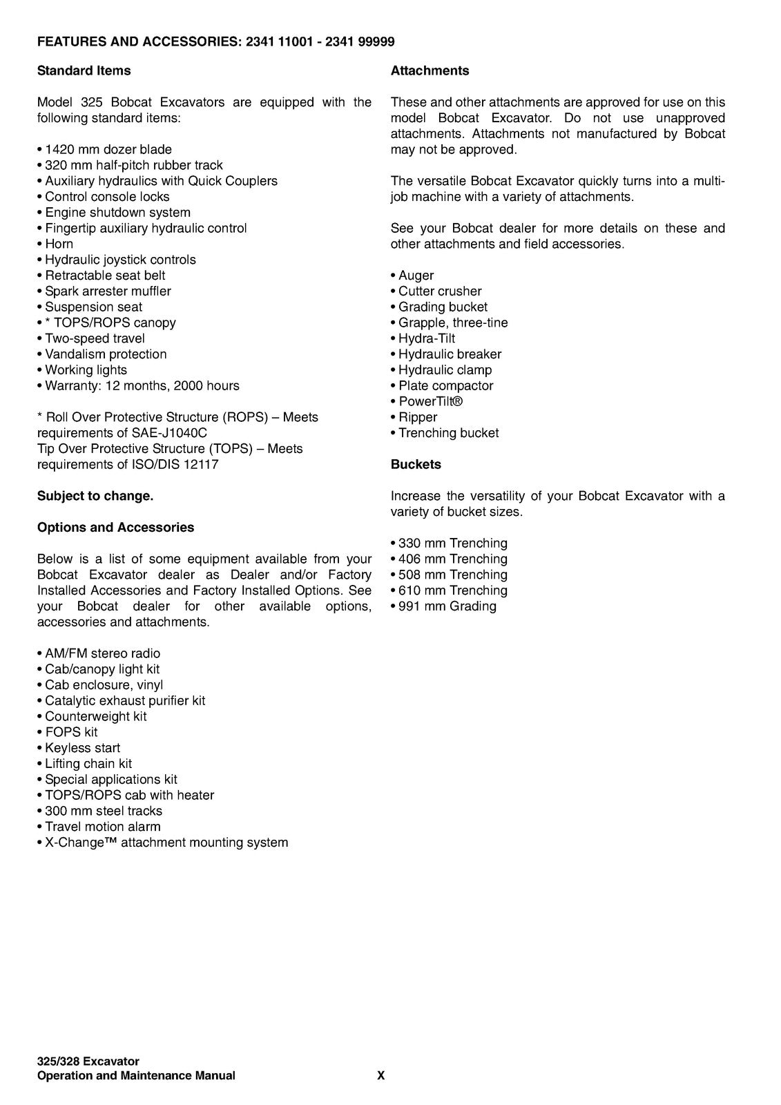BOBCAT 325 328 G Series Excavator Operation And Maintenance Manual - WIRE BOUND
