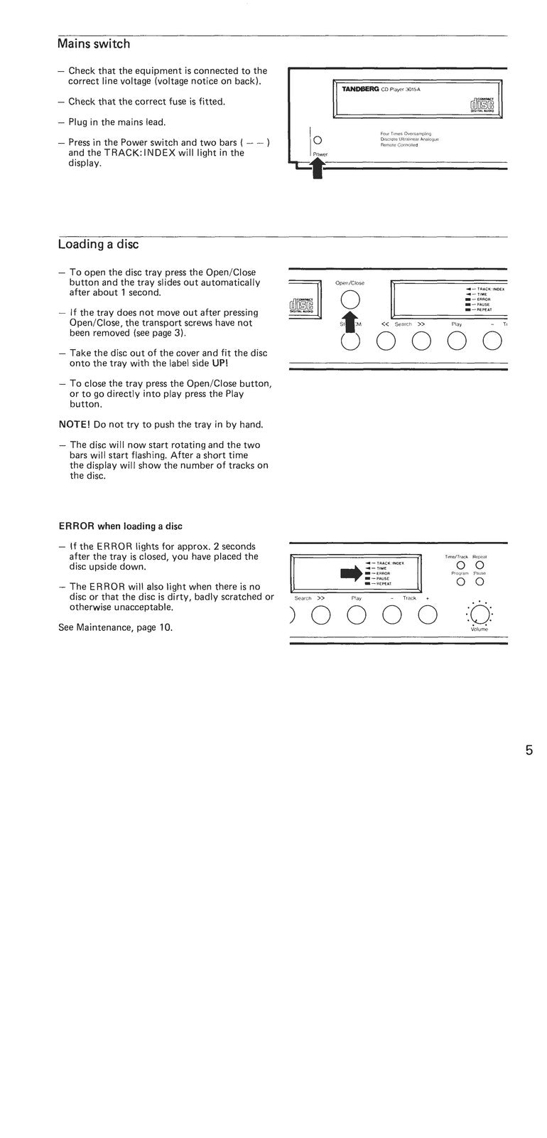 TANDBERG TCP 3015A CD Player Operating Instructions Manual - WIRE BOUND - COVERS