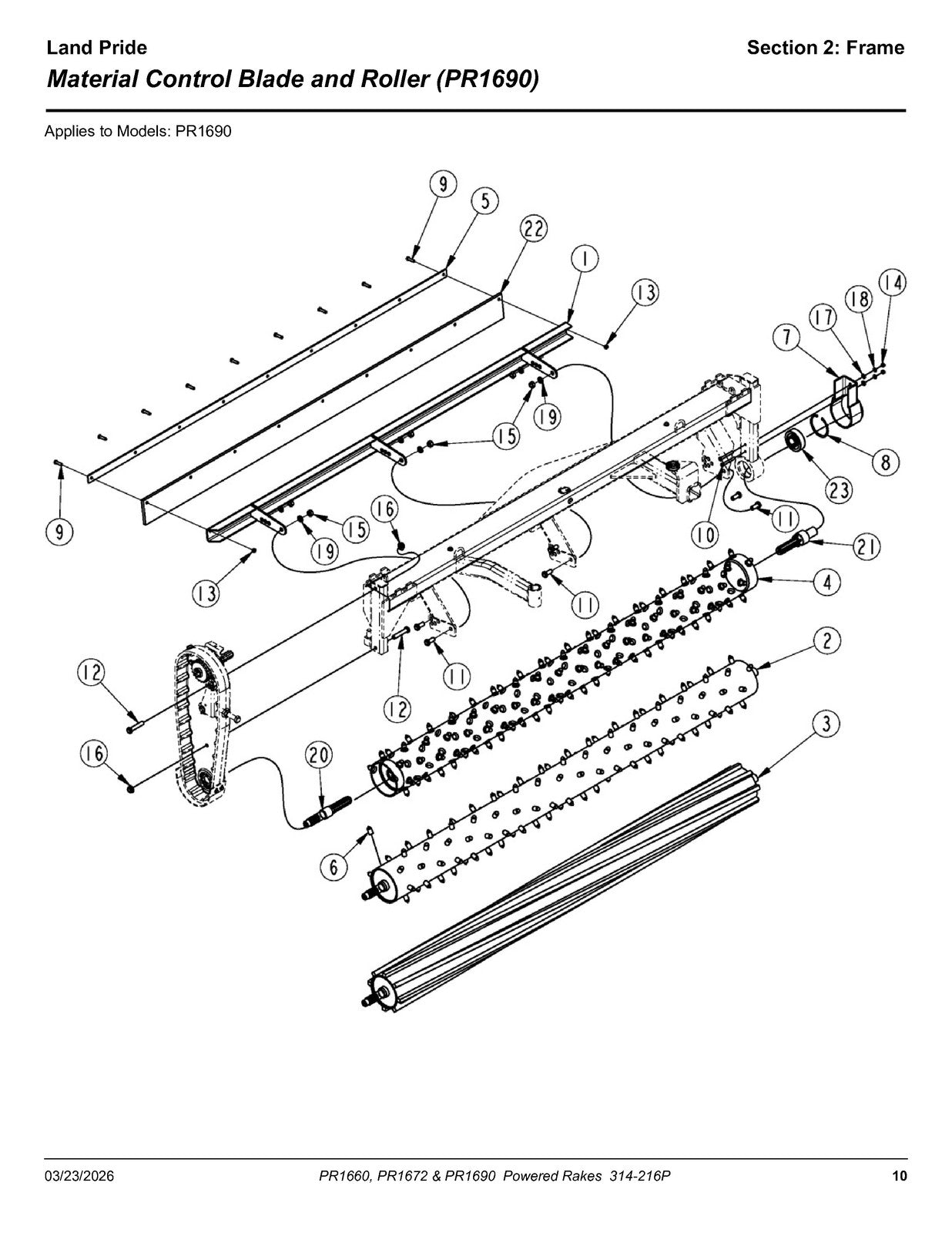 LAND PRIDE PR16 Series Powered Rakes Parts Manual 2026 - WIRE BOUND - COVERS