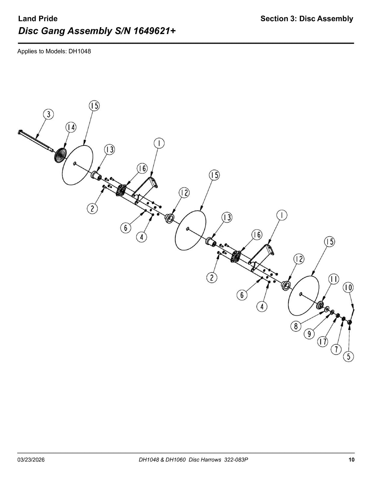LAND PRIDE DH10 Series Disc Harrows Parts Manual 2026 - WIRE BOUND - COVERS