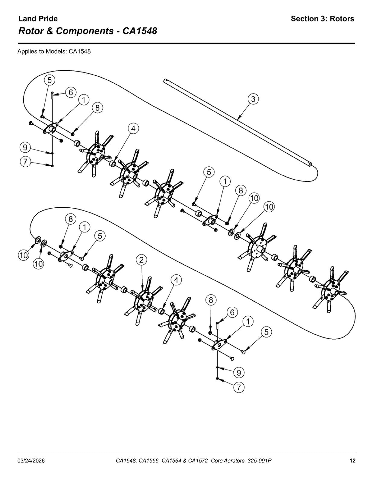 LAND PRIDE CA15 Series Core Aerators Parts Manual 2026 - WIRE BOUND - COVERS