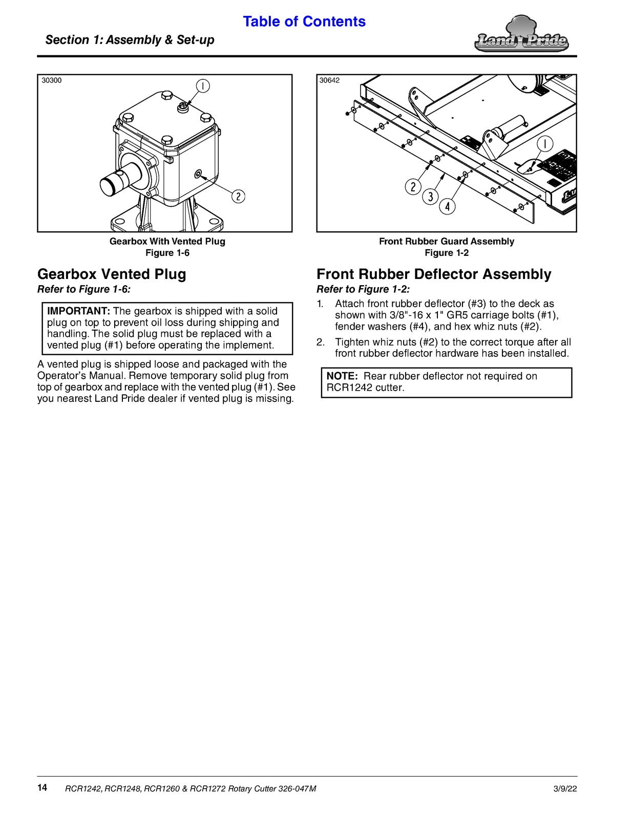 LANDPRIDE RCR 1242 1248 1260 1272 Rotary Cutter Operators Manual - WIRE BOUND