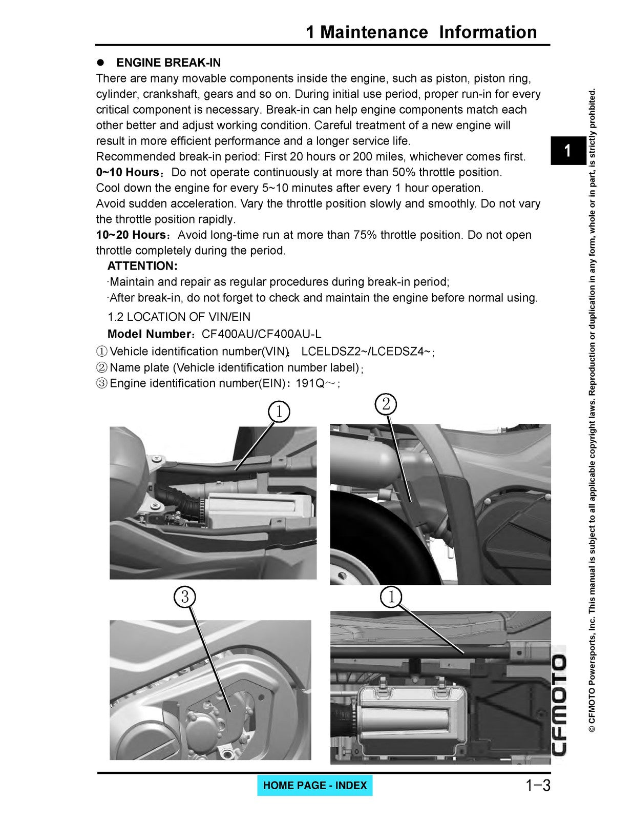 CFMOTO CForce 400 CF400AU Service Manual 2021 - STEEL WIRE BOUND - TOUGH COVERS