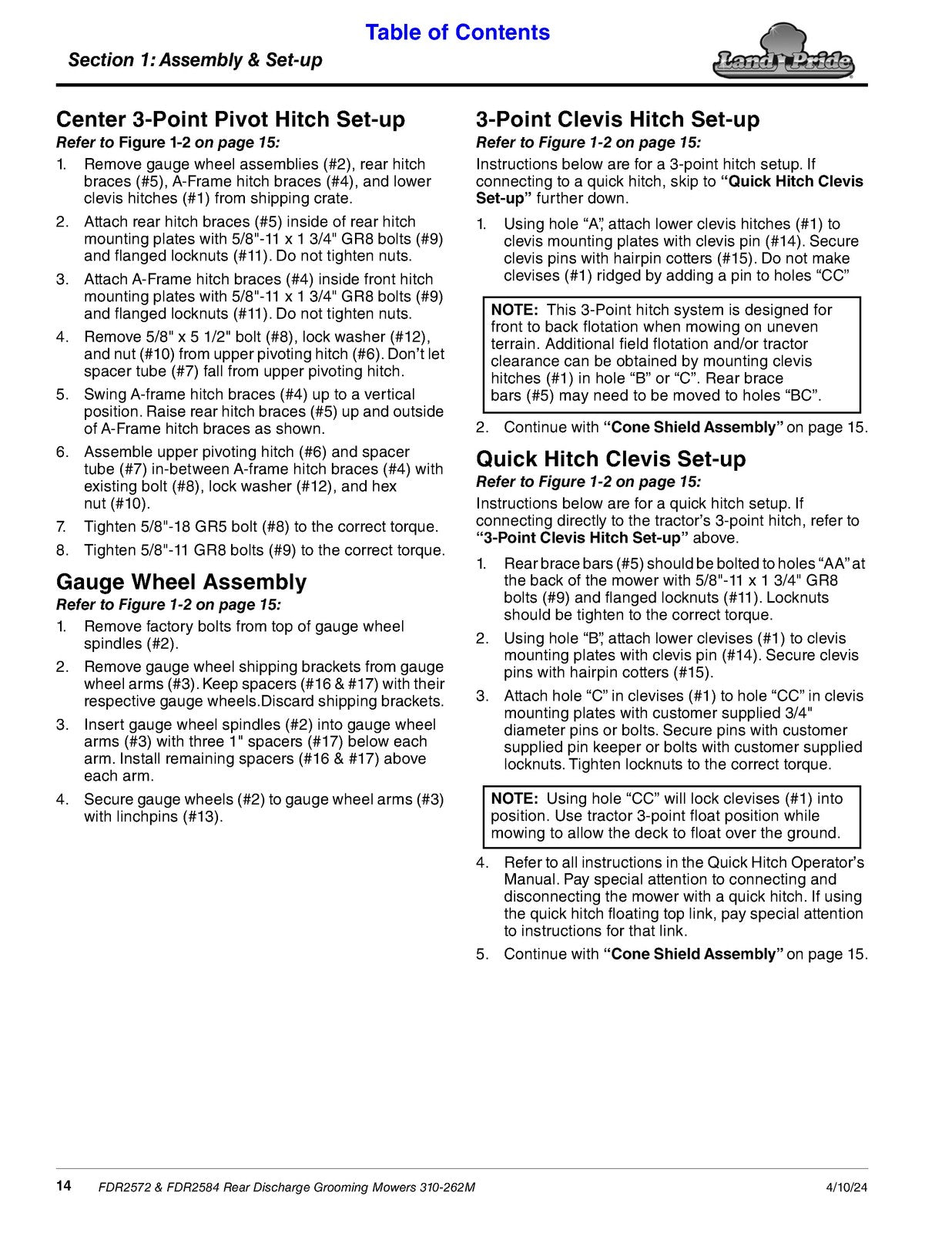 LAND PRIDE FDR2572 FDR2584 Grooming Mowers Operators Manual 2024 - WIRE BOUND