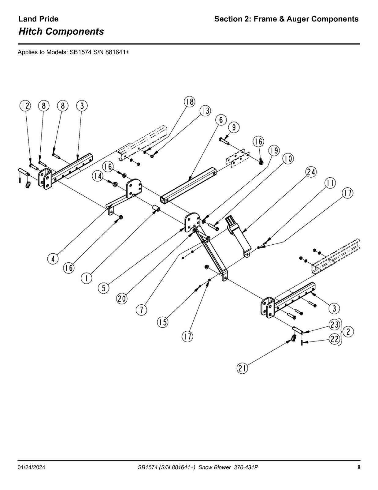 LAND PRIDE SB15 Series Snow Blowers Parts Manual 2024 - WIRE BOUND - COVERS