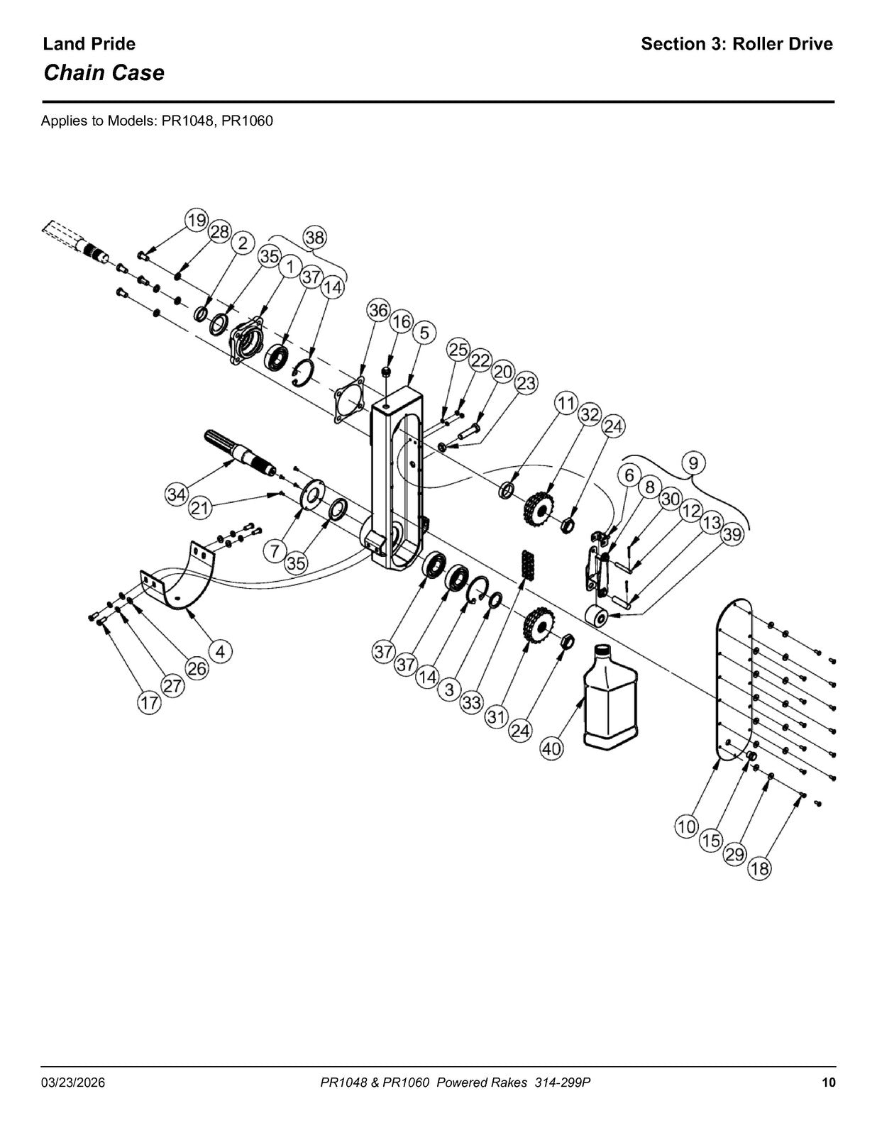 LAND PRIDE PR10 Series Powered Rake Parts Manual 2026 - WIRE BOUND - COVERS