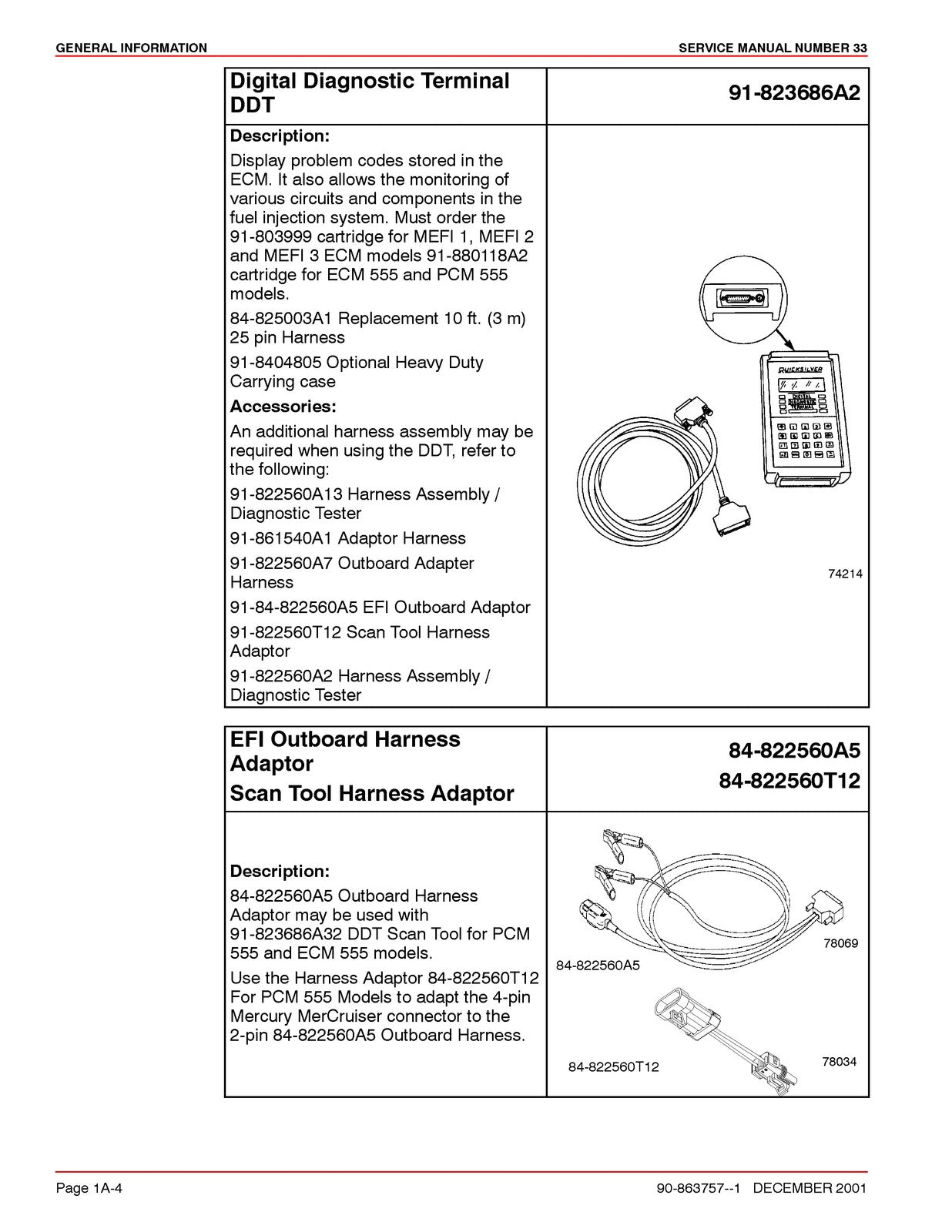 MERCURY MERCRUISER PCM 555 Diagnostics Manual 2001 SN 0M000000 Up, FOLDOUTS