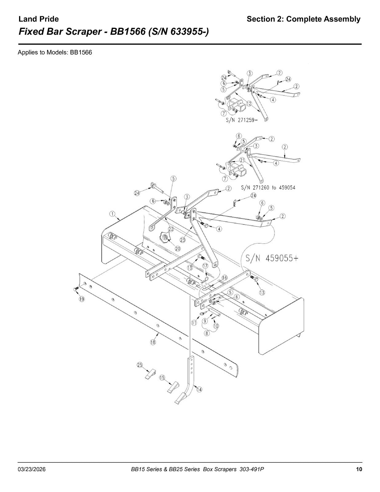 LAND PRIDE BB15 Series Box Scrapers Parts Manual 2026 - WIRE BOUND - COVERS