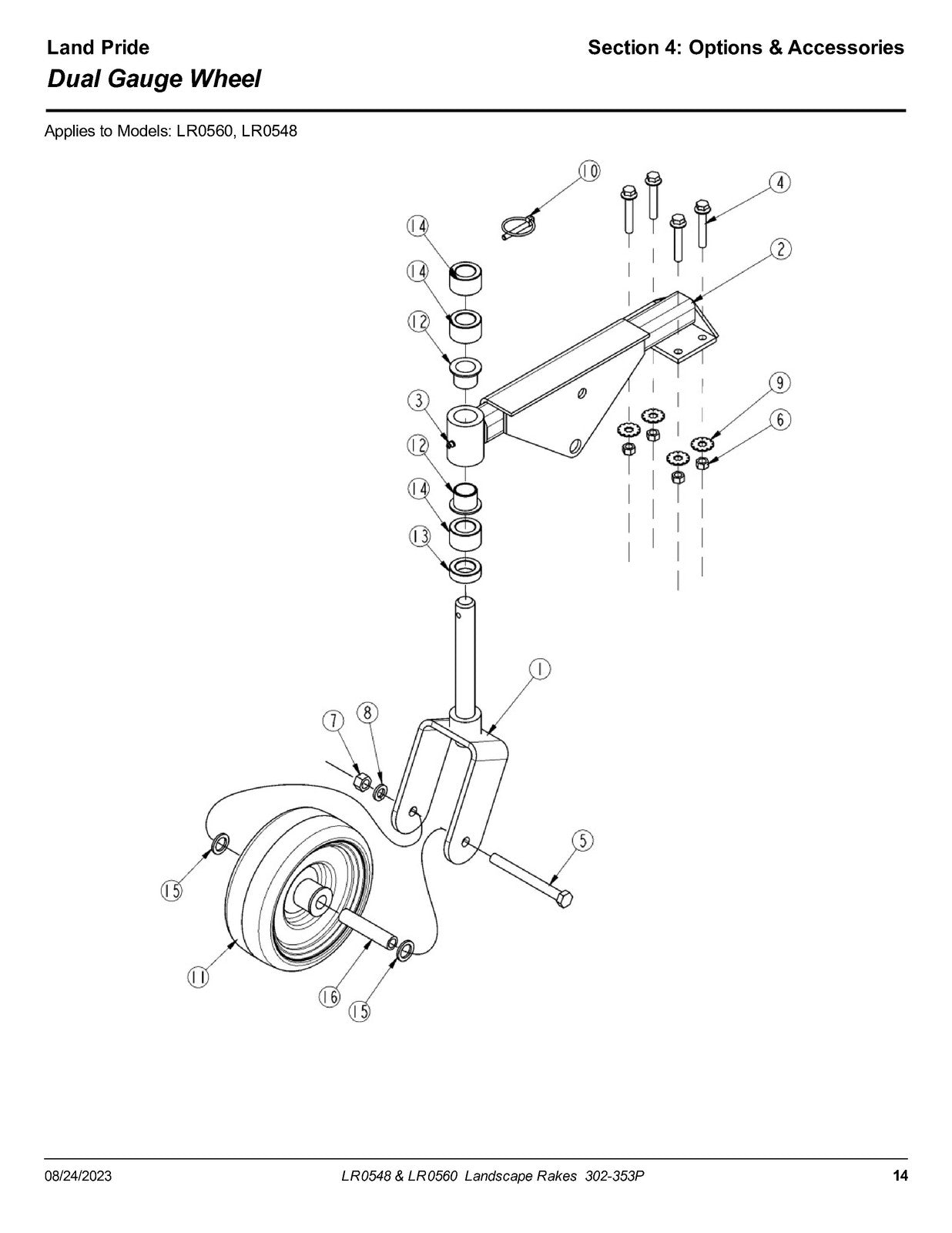 LAND PRIDE LR05 Series Landscape Rakes Parts Manual 2023 - WIRE BOUND - COVERS