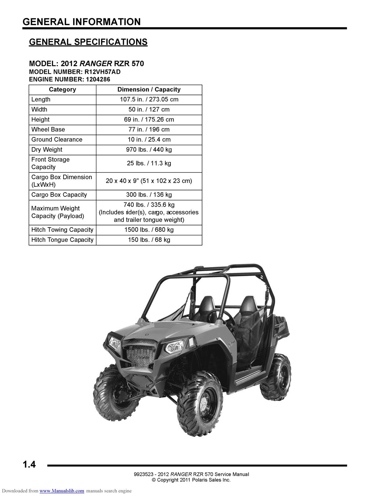 POLARIS Ranger RZR 570 Service Manual 2012 - STEEL WIRE BOUND - TOUGH COVERS