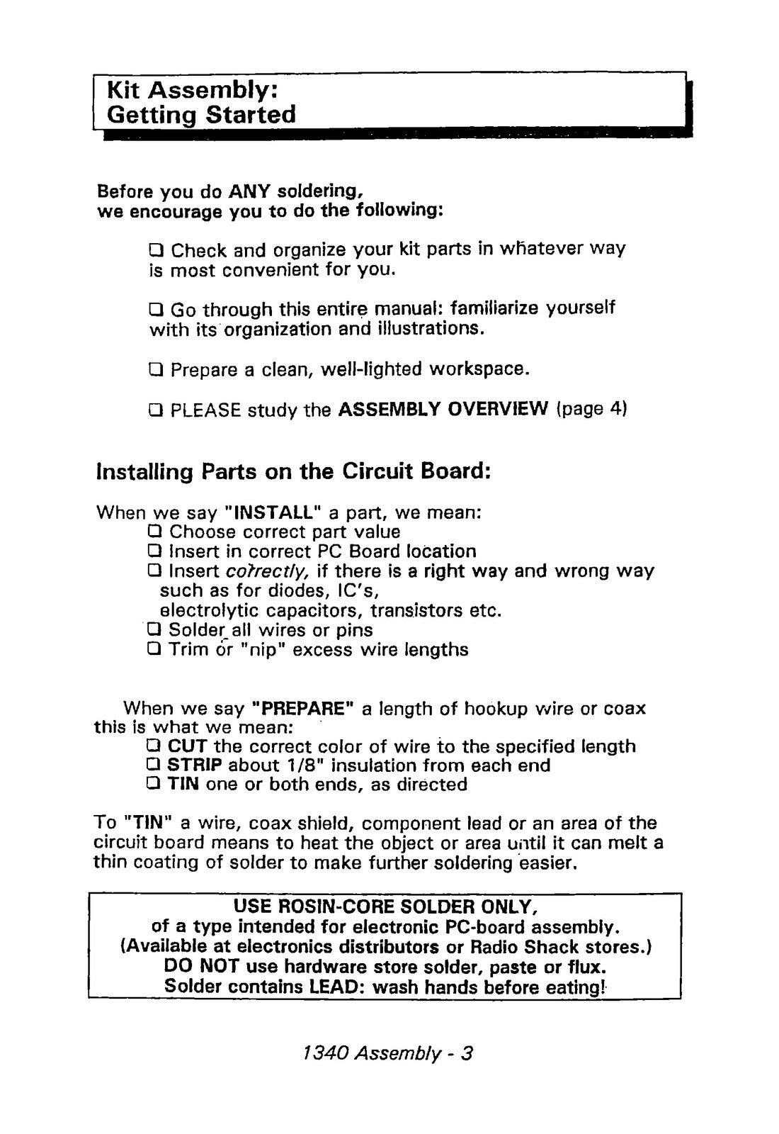 TEN TEC 1340 40 Meter CW Transceiver Instruction Manual - WIRE BOUND - COVERS