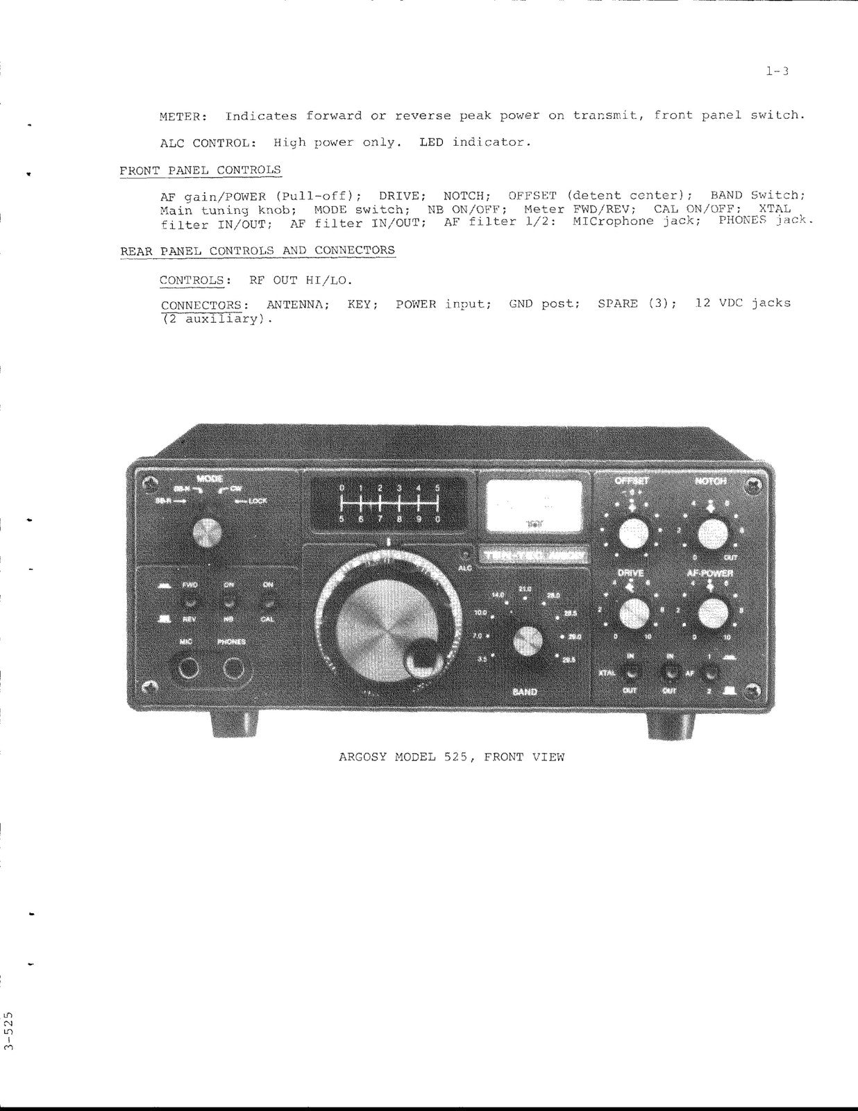 TEN TEC Argosy 525 Owners Manual - STEEL WIRE BOUND - PROTECTIVE COVERS