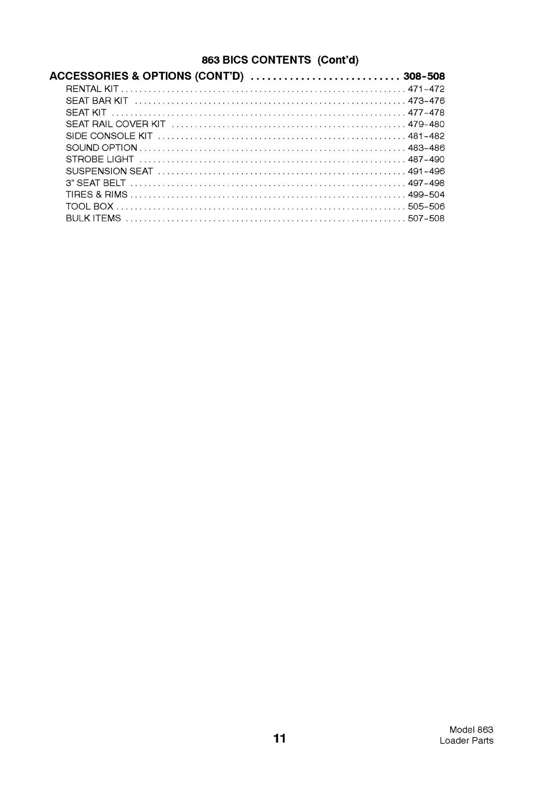 BOBCAT 863 Skid Steer Loader Parts Manual SN 514411001 Up 2001 - WIRE BOUND