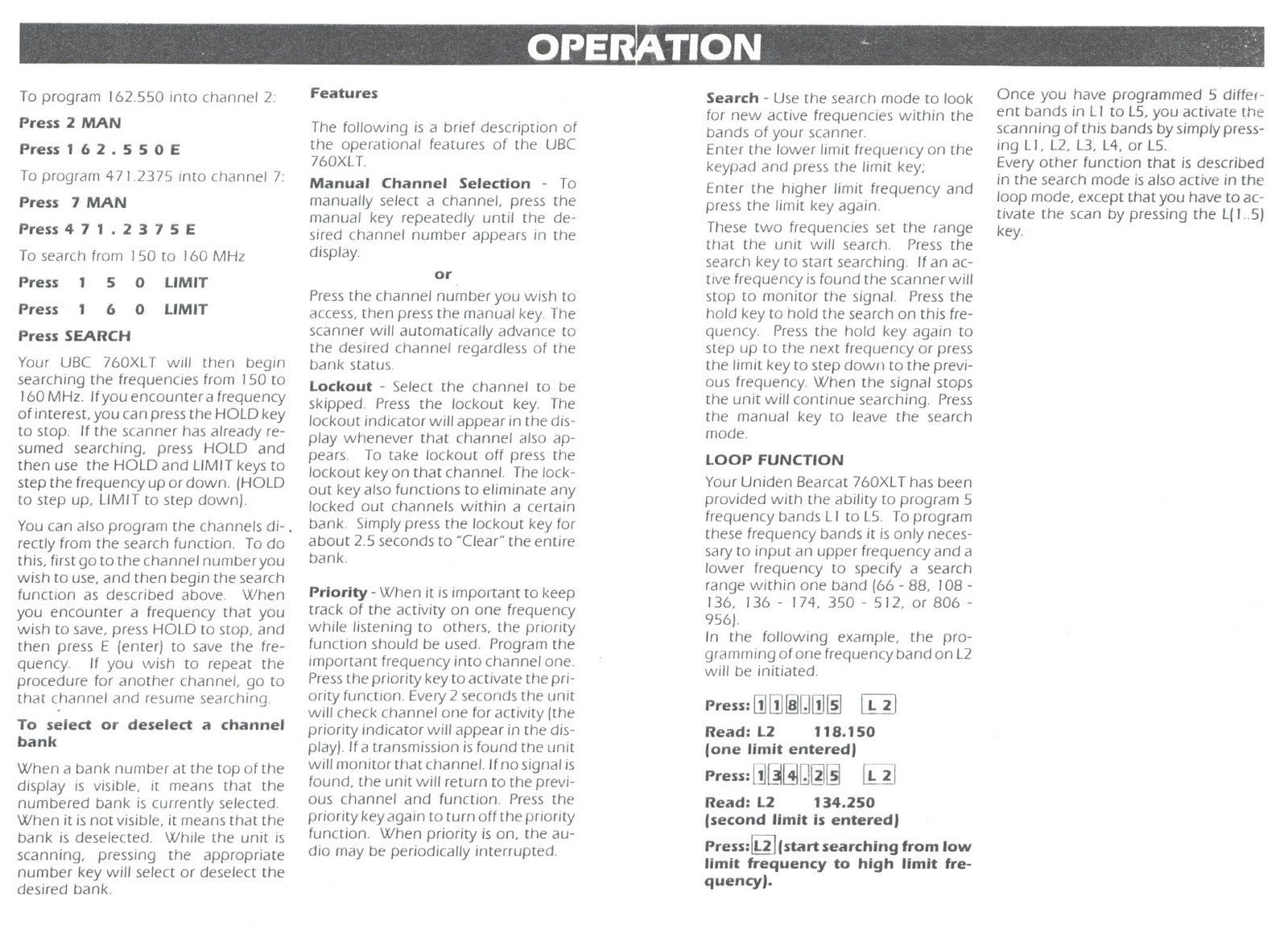 UNIDEN Bearcat UBC760XLT 100 Channel Scanner Owners Manual - WIRE BOUND - COVERS