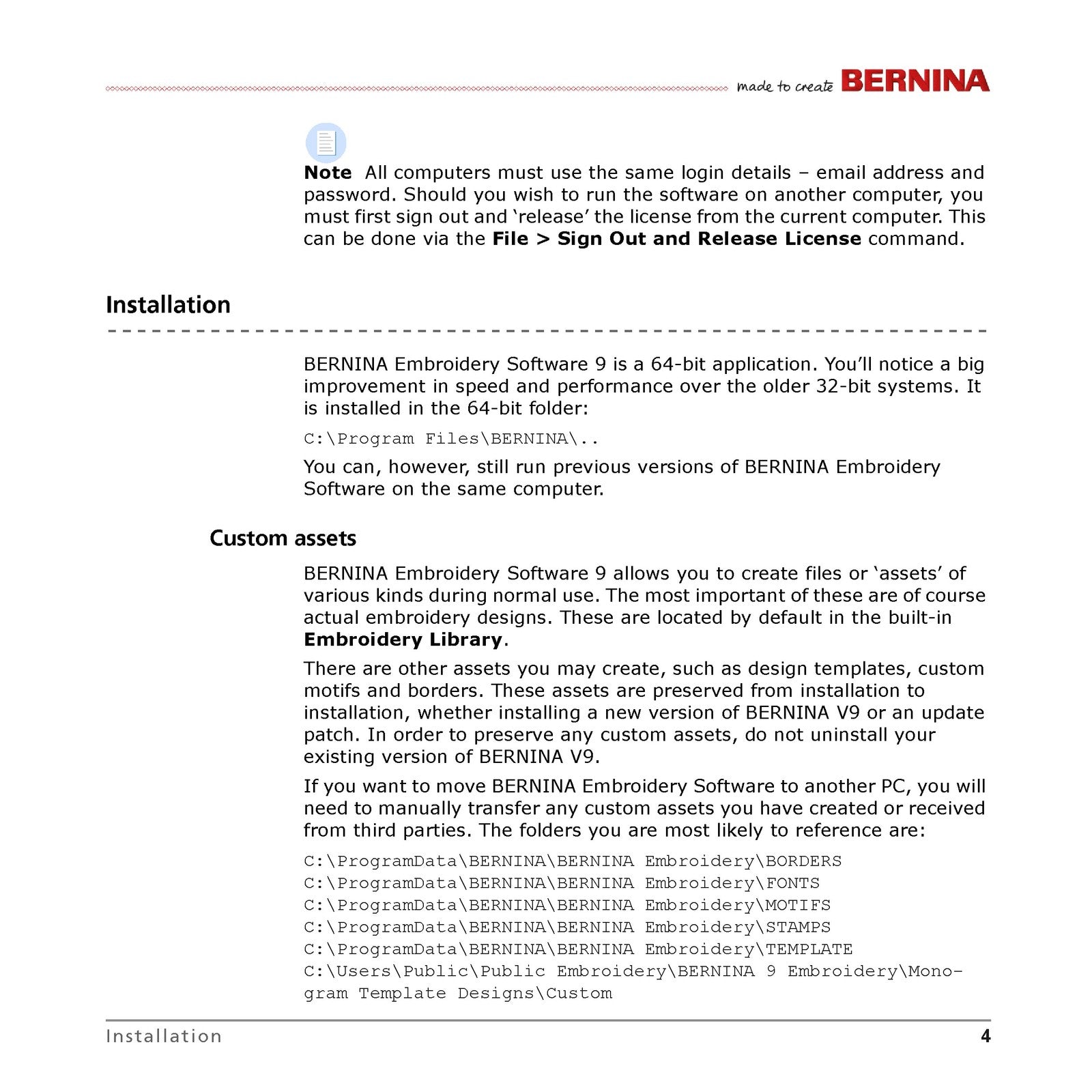 BERNINA Embroidery Software 9 Quick Start Guide Manual - WIRE BOUND - COVERS