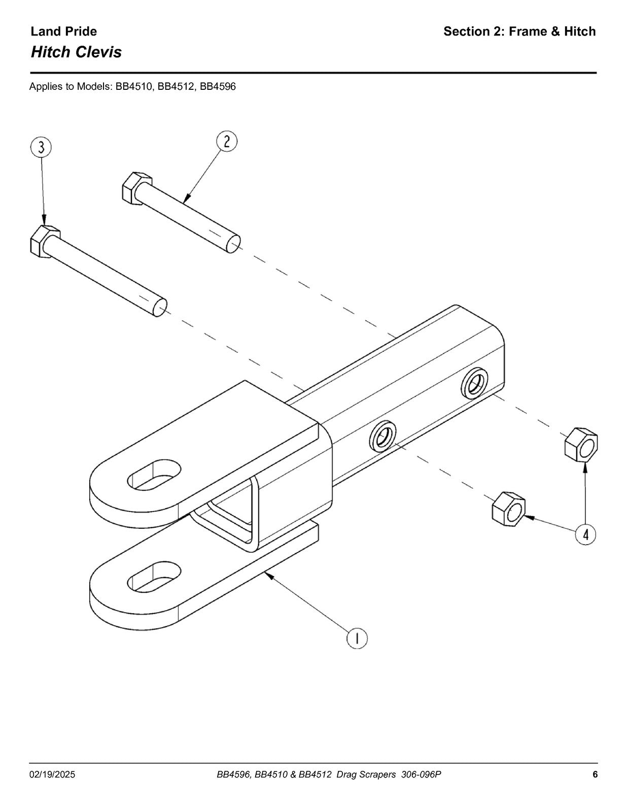 LAND PRIDE BB45 Series Drag Scrapers Parts Manual 2025 - WIRE BOUND - COVERS