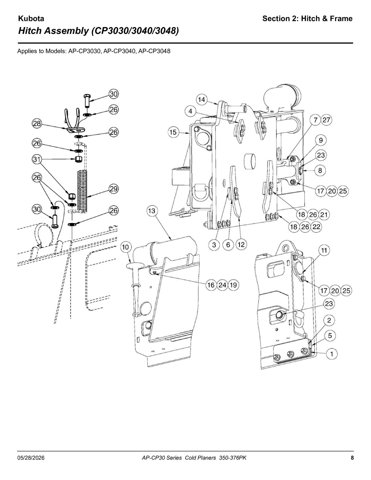 LAND PRIDE CP30 Series Cold Planers Parts Manual 2026 - WIRE BOUND - COVERS