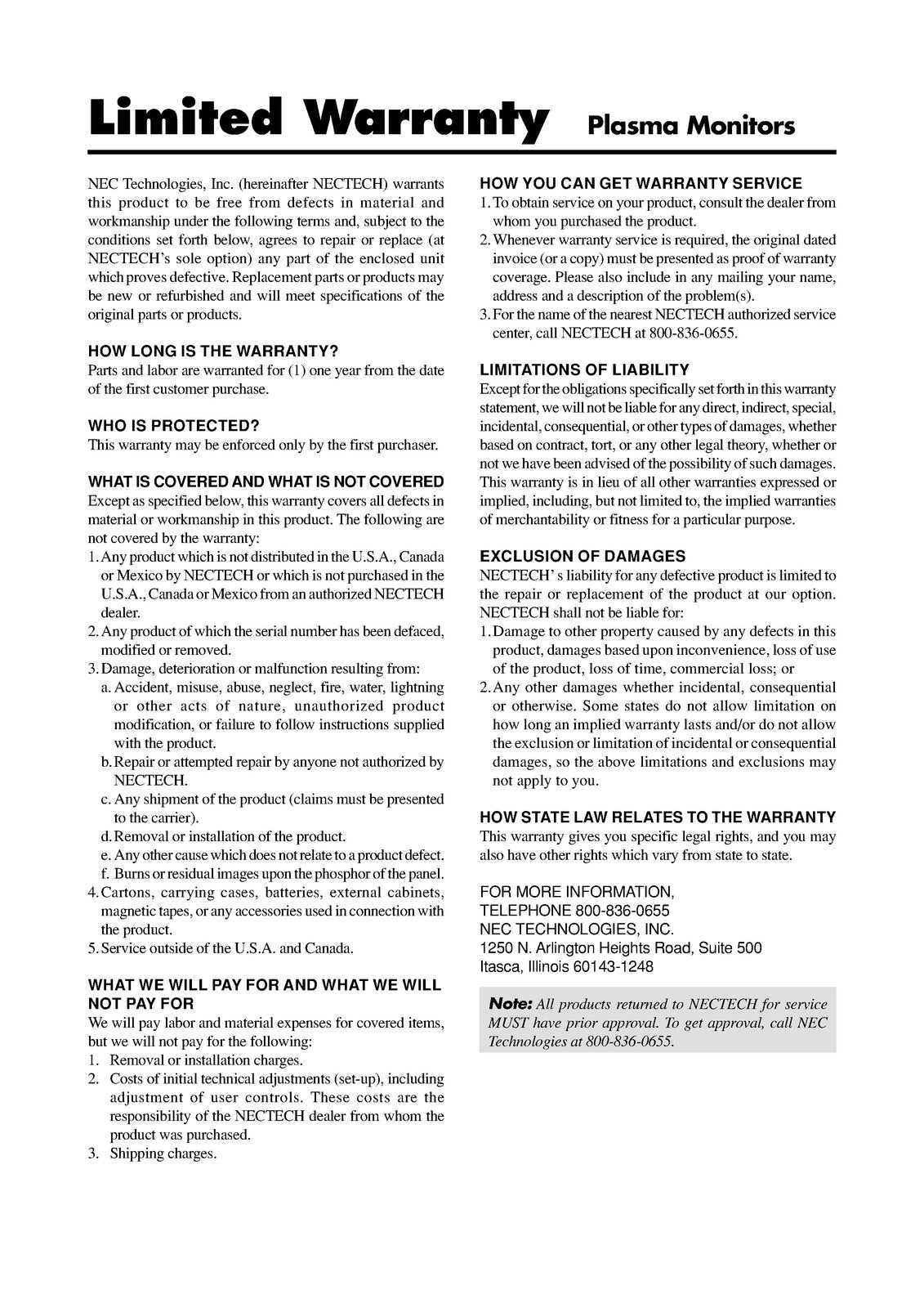 MARANTZ PD6120D Plasma Monitor Service Manual 2001 - BOUND - COVERS - FOLDOUTS