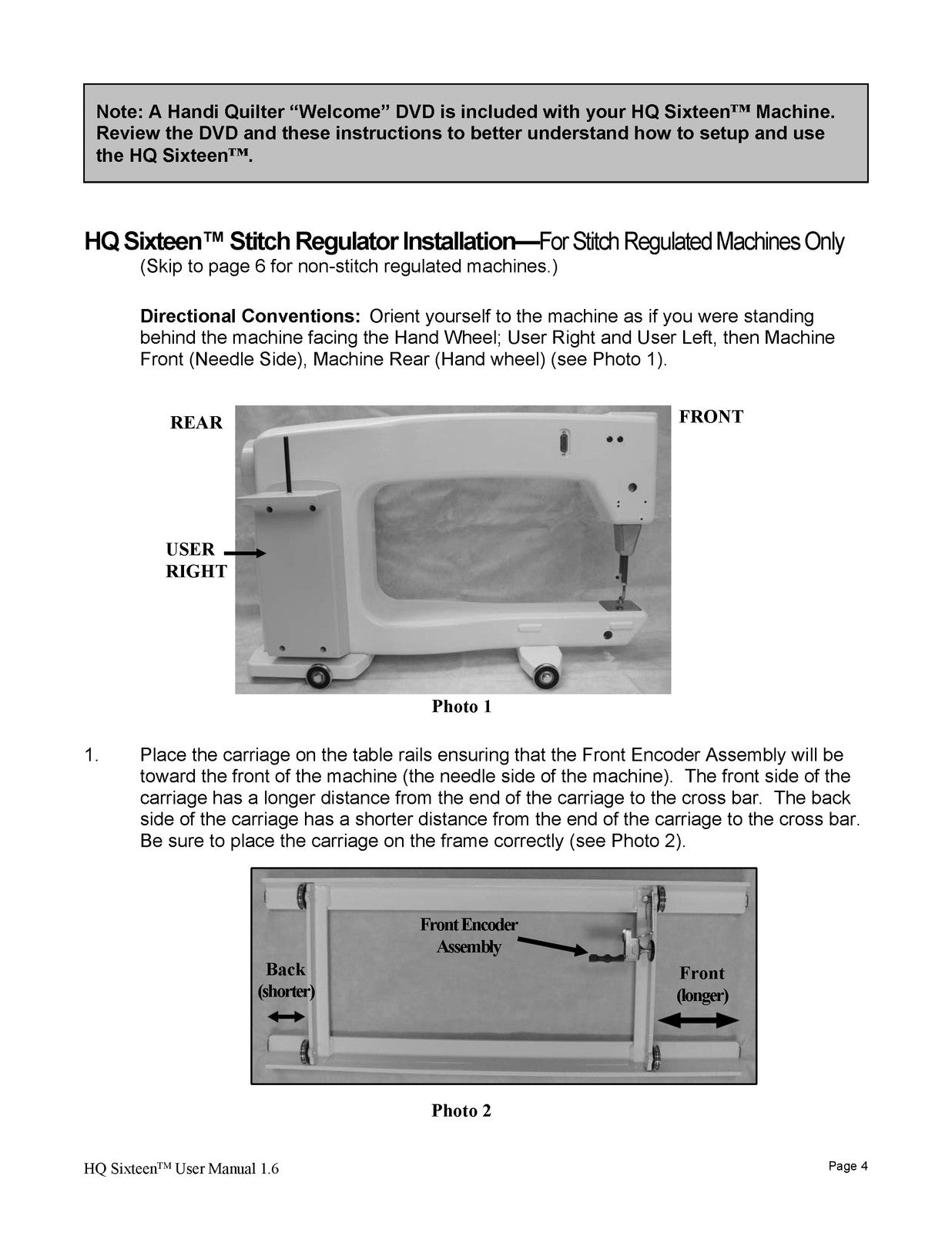 HANDI QUILTER HQ Sixteen User Manual - WIRE BOUND - TOUGH COVERS