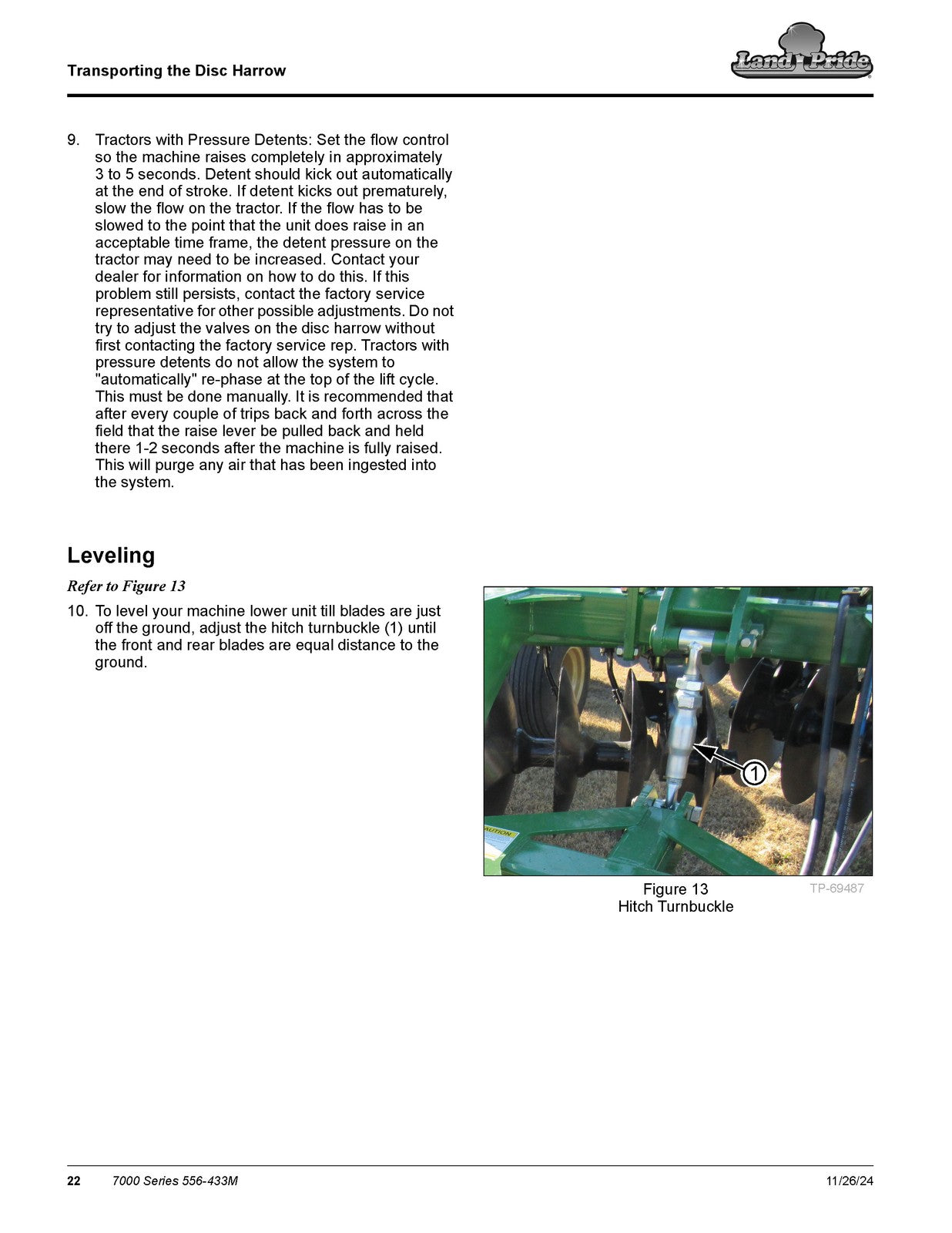 LAND PRIDE DH7100 Series Disc Harrows Operators Manual - WIRE BOUND - COVERS