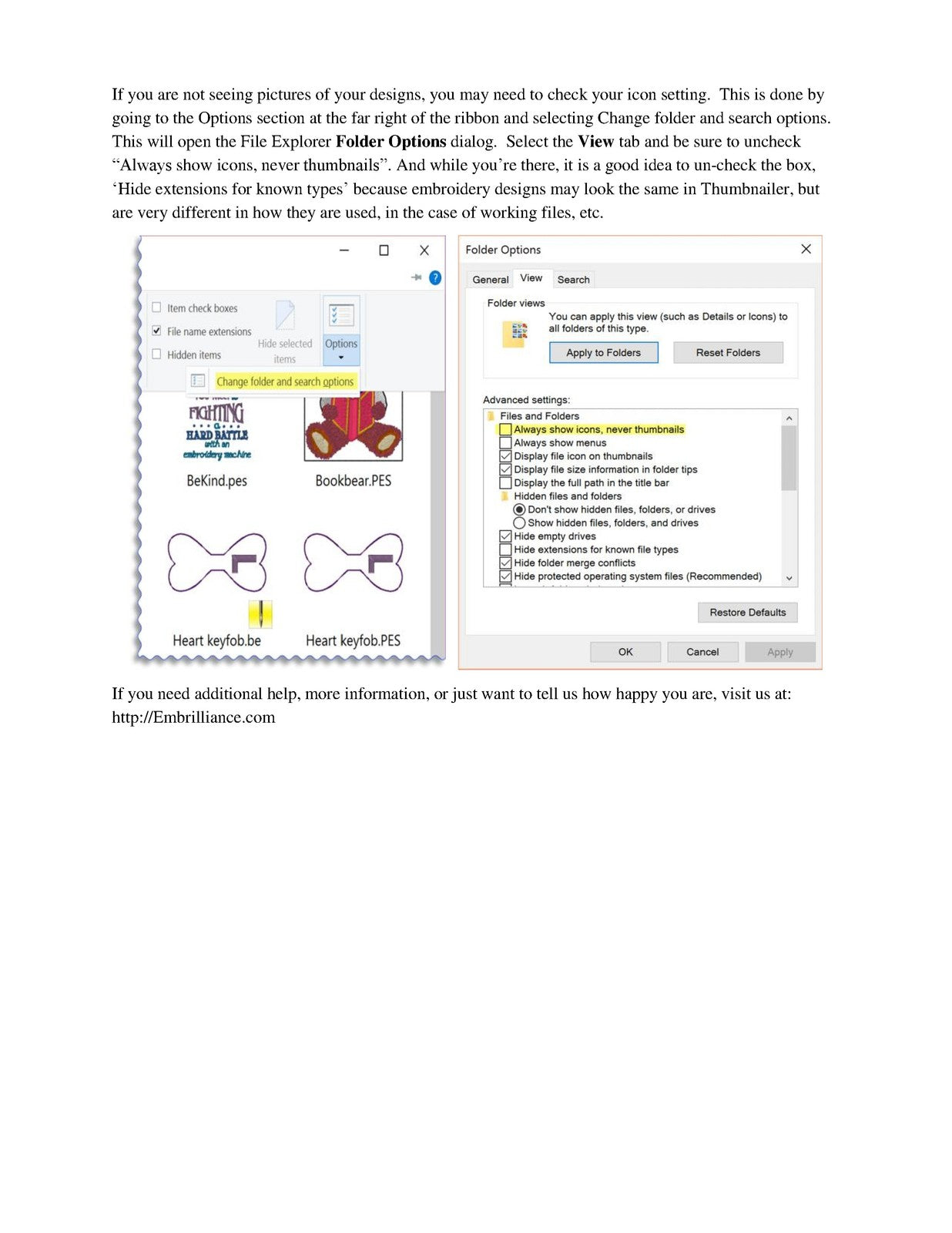 Embrilliance Thumbnailer for Windows Instruction Manual - WIRE BOUND - COVERS
