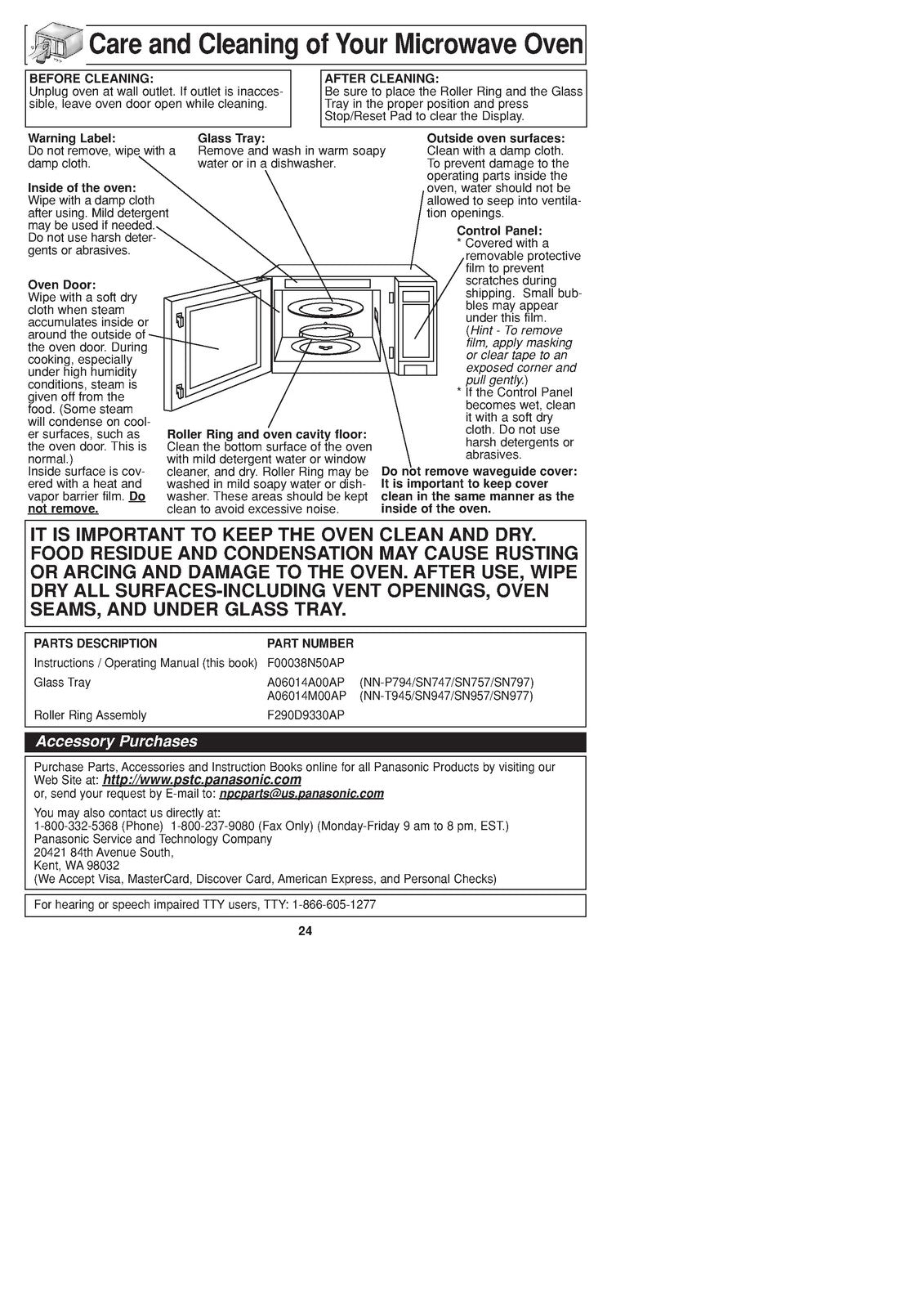 PANASONIC NN-T9455SF NN-T945SF Microwave Operating Instructions Manual - BOUND