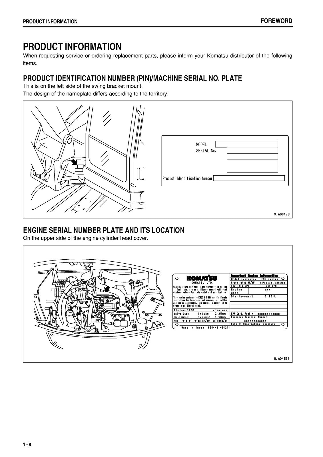 KOMATSU PC78MR-6 Service & Operators Manual BUNDLE - WIRE BOUND - TOUGH COVERS