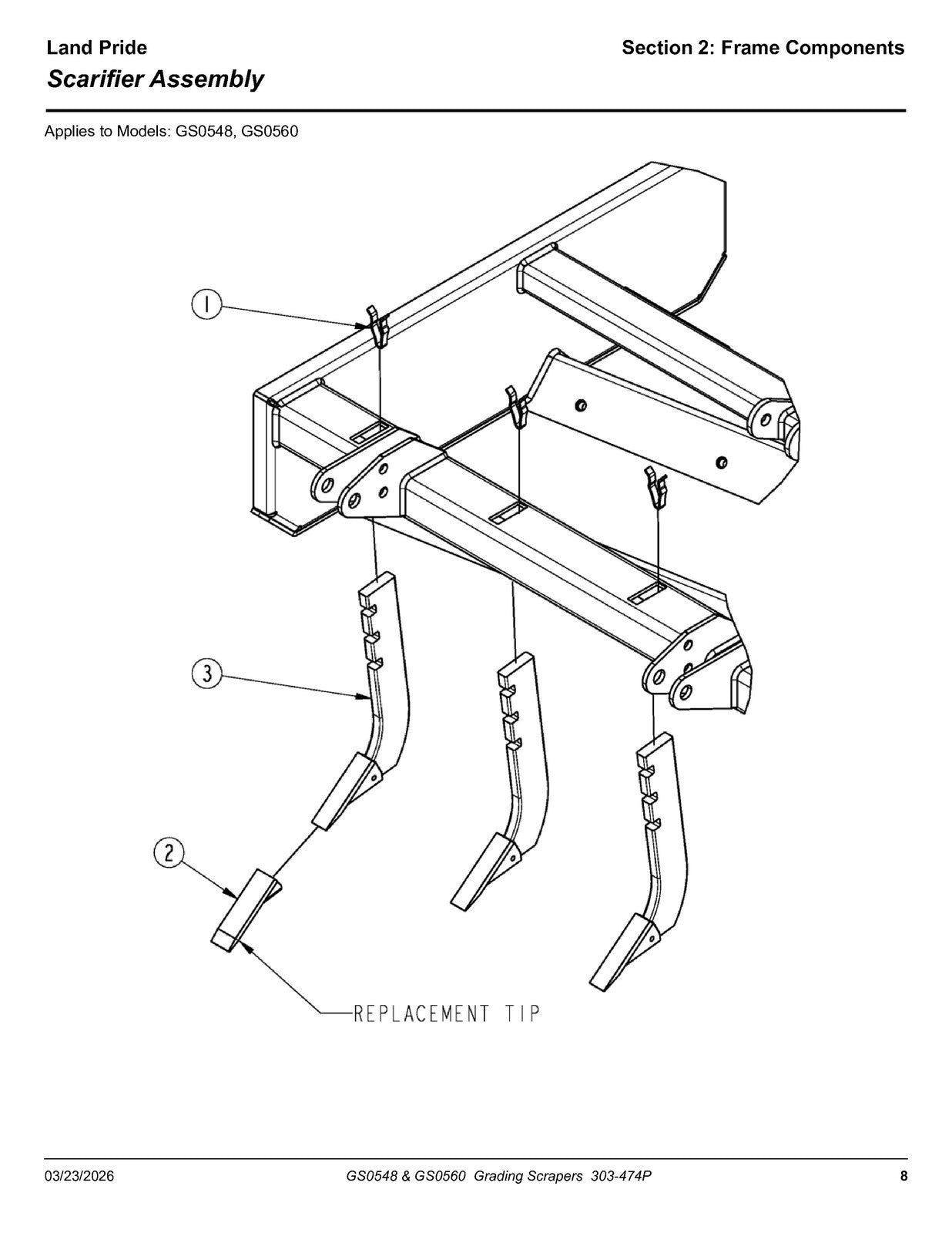 LAND PRIDE GS05 Series Grading Scrapers Parts Manual 2026 - WIRE BOUND - COVERS